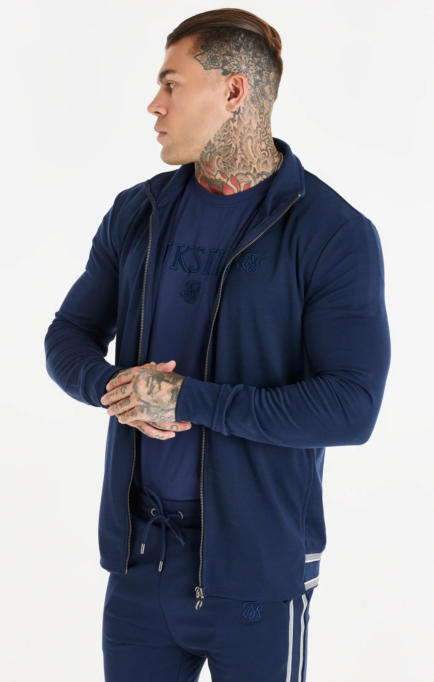 Navy Funnel Neck Zip Through Hoodie - Image 2