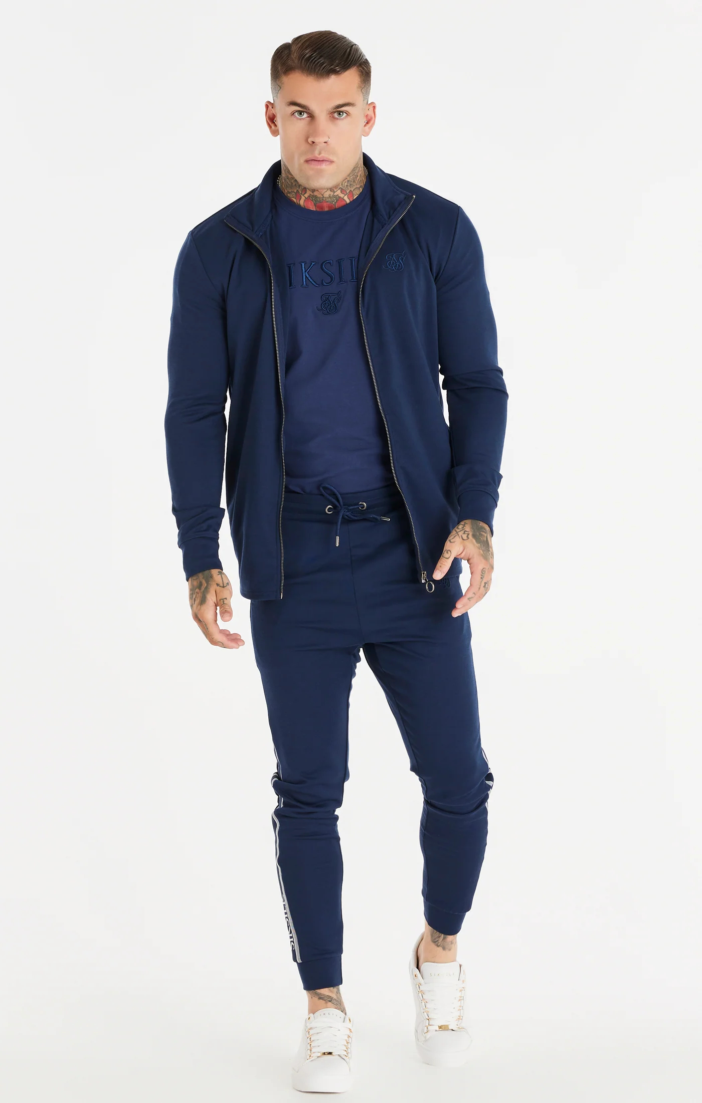 Navy Funnel Neck Zip Through Hoodie - Image 5