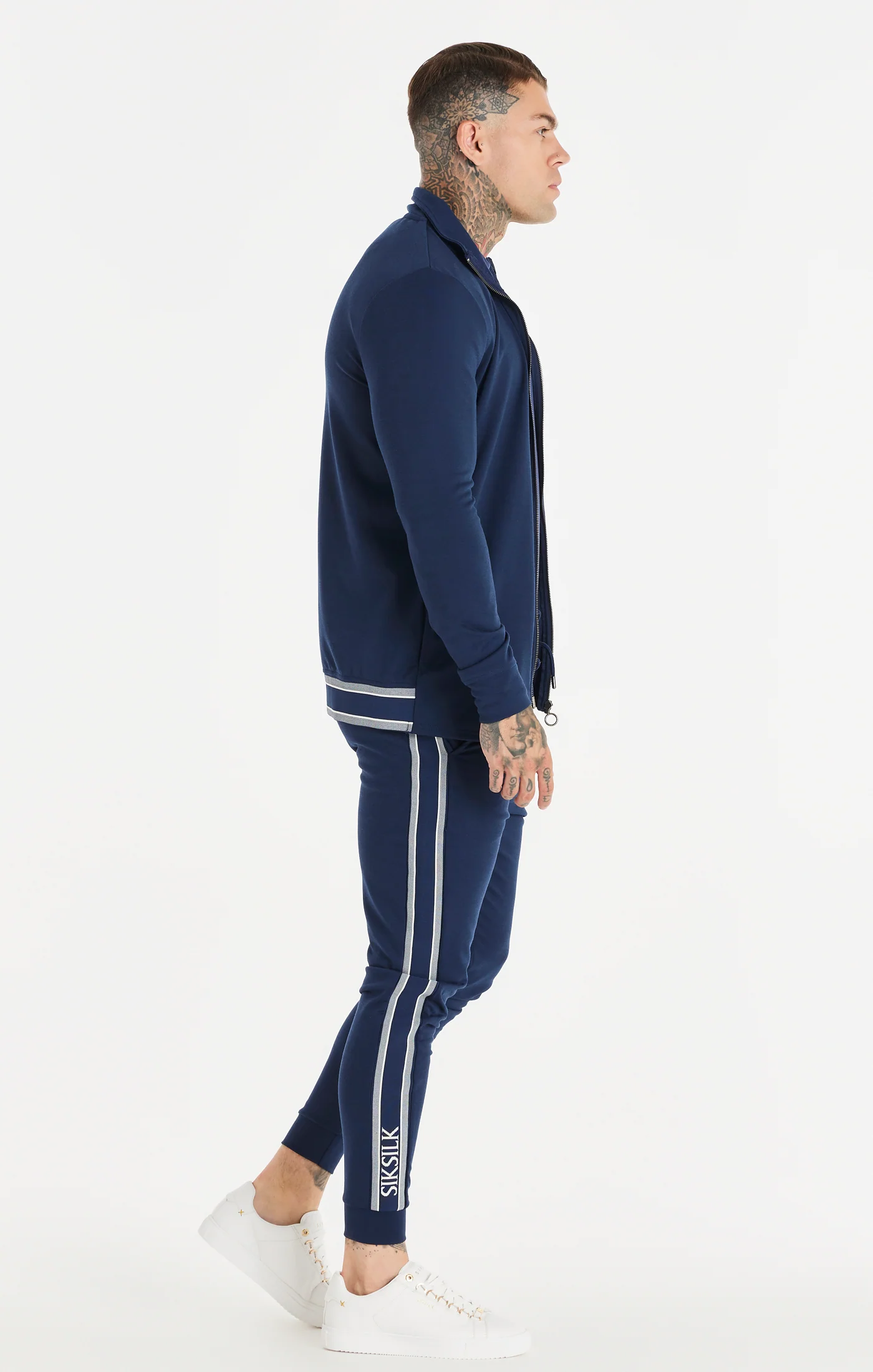 Navy Funnel Neck Zip Through Hoodie - Image 6