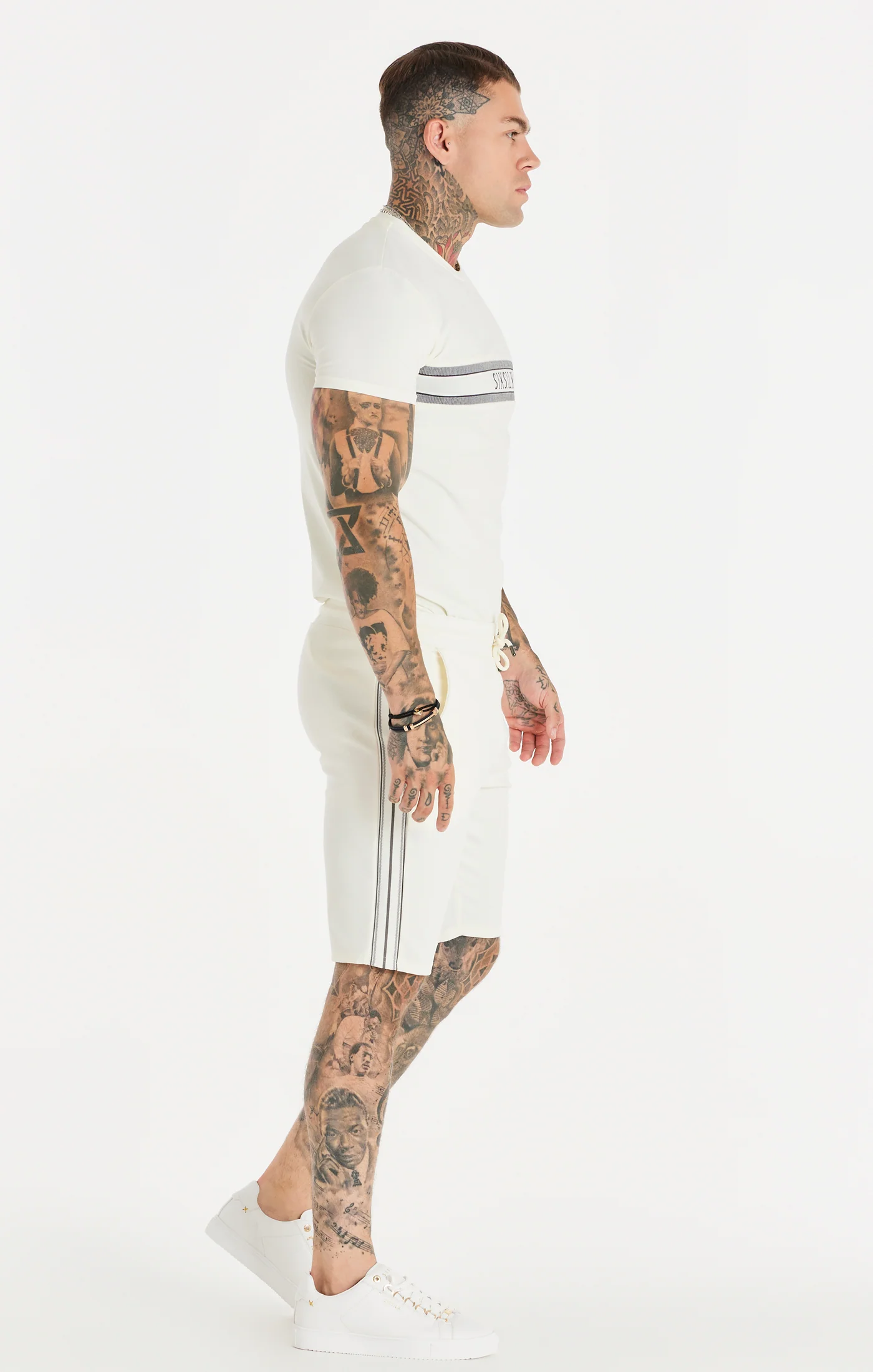 Ecru Knitted Tape Muscle Fit T-Shirt - Image 5