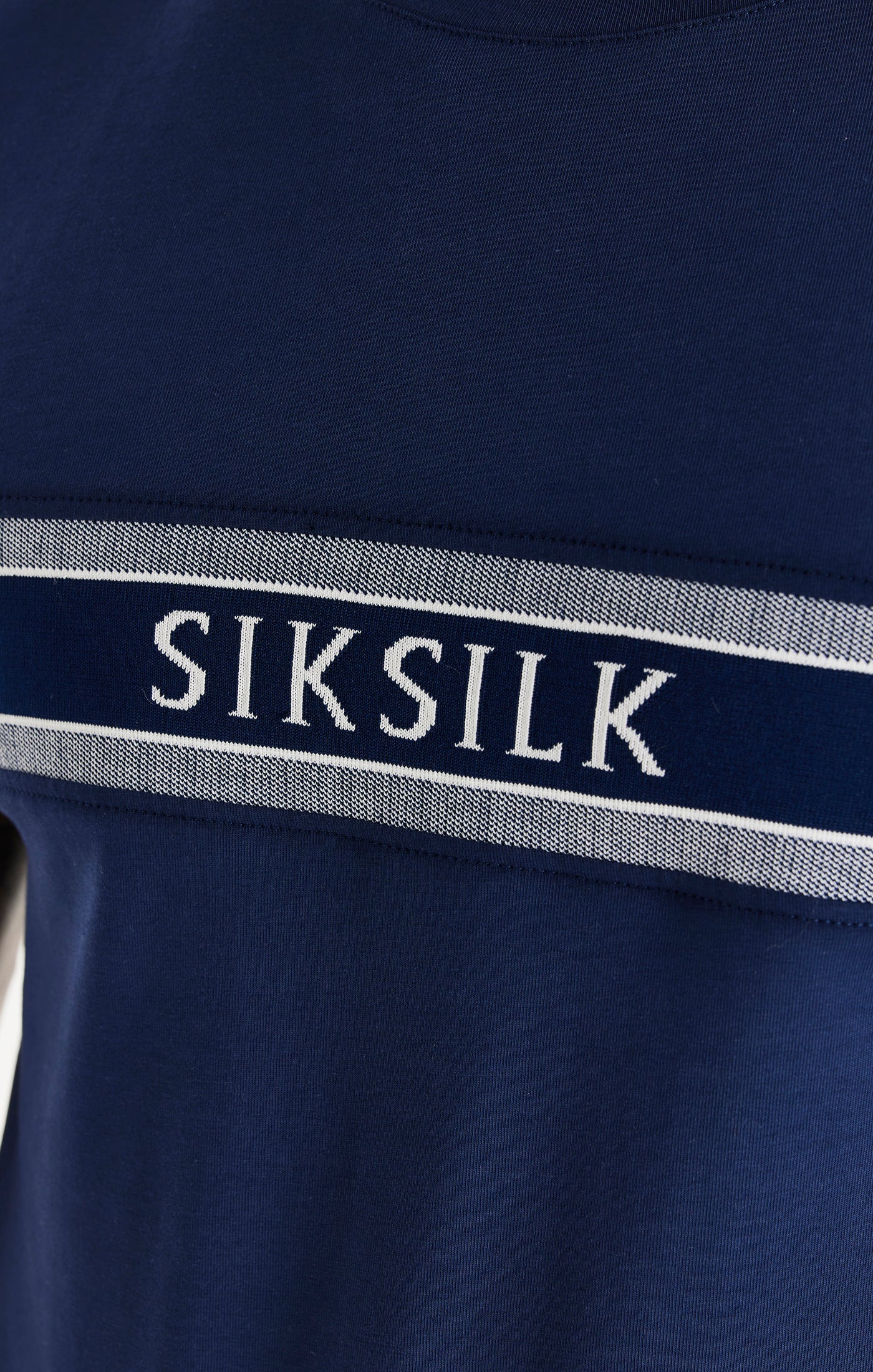 Navy Knitted Tape Muscle Fit T-Shirt - Image 2