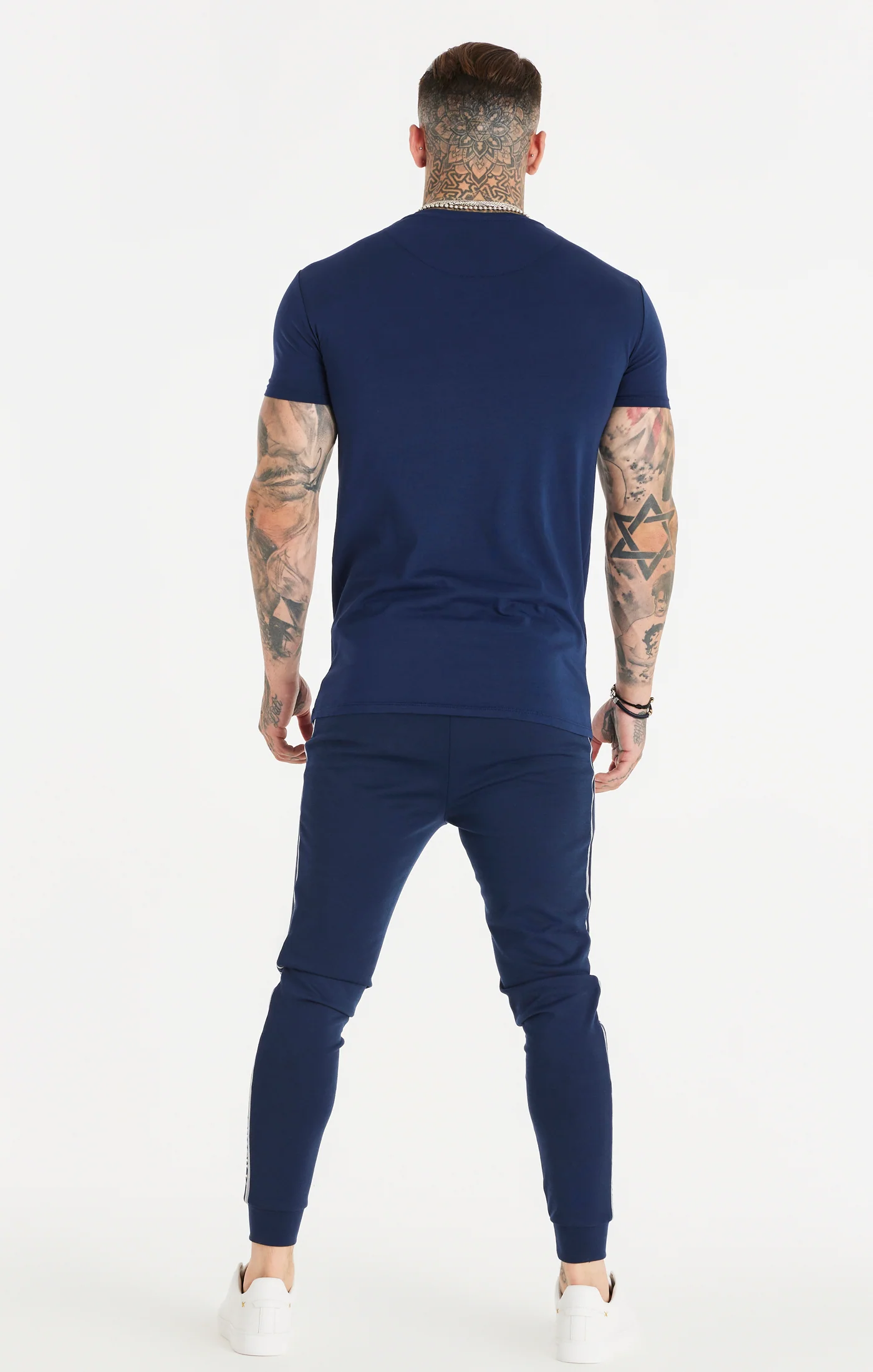 Navy Knitted Tape Muscle Fit T-Shirt - Image 6