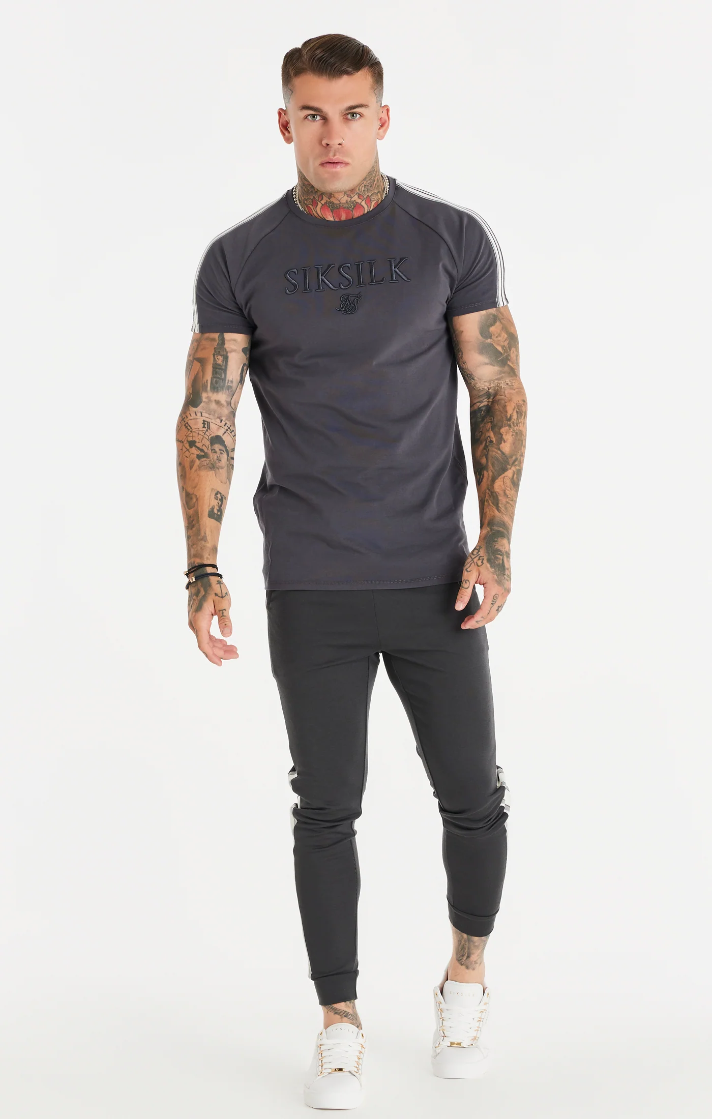 Grey Knitted Tape Muscle Fit T-Shirt - Image 3
