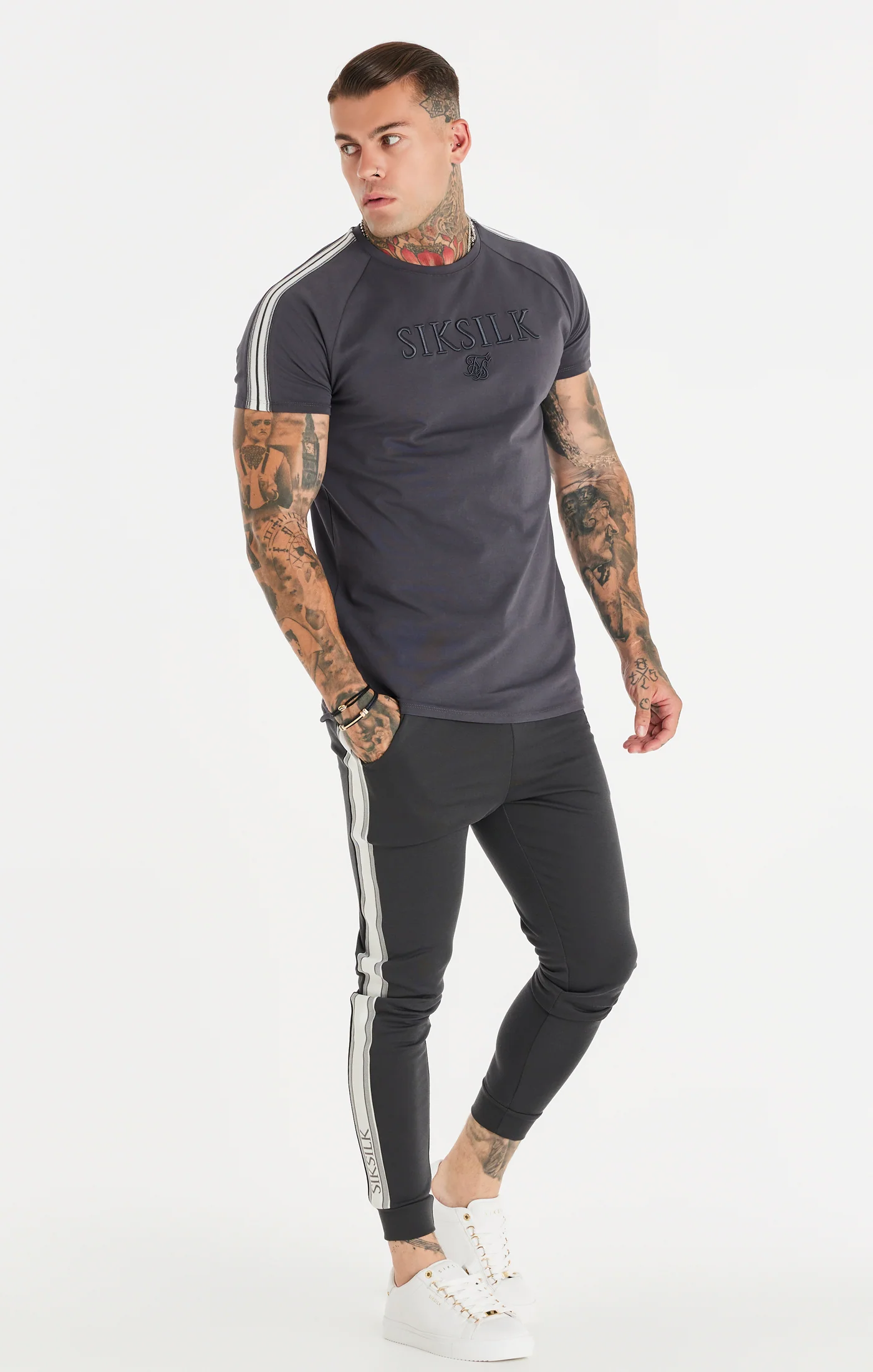 Grey Knitted Tape Muscle Fit T-Shirt - Image 4