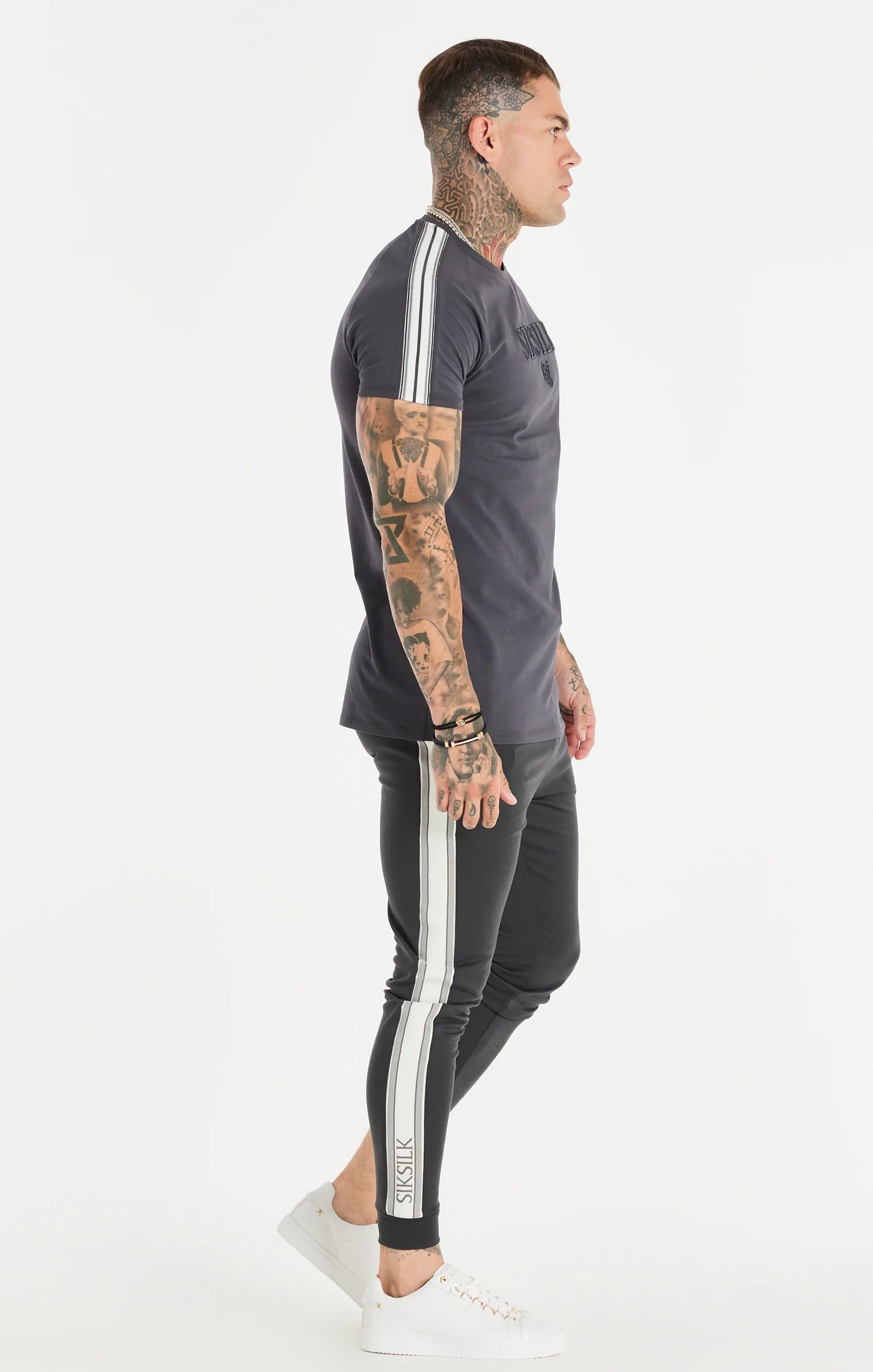 Grey Knitted Tape Muscle Fit T-Shirt - Image 5