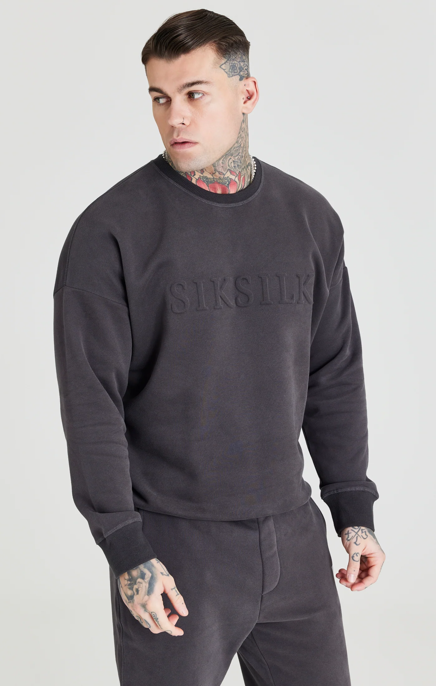 Black Embossed Crew Sweatshirt - Image 2