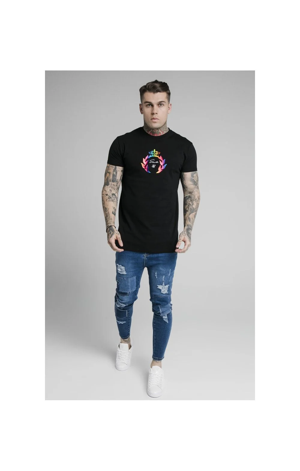 SikSilk Embossed Fitted Box Tee - Black - Image 3