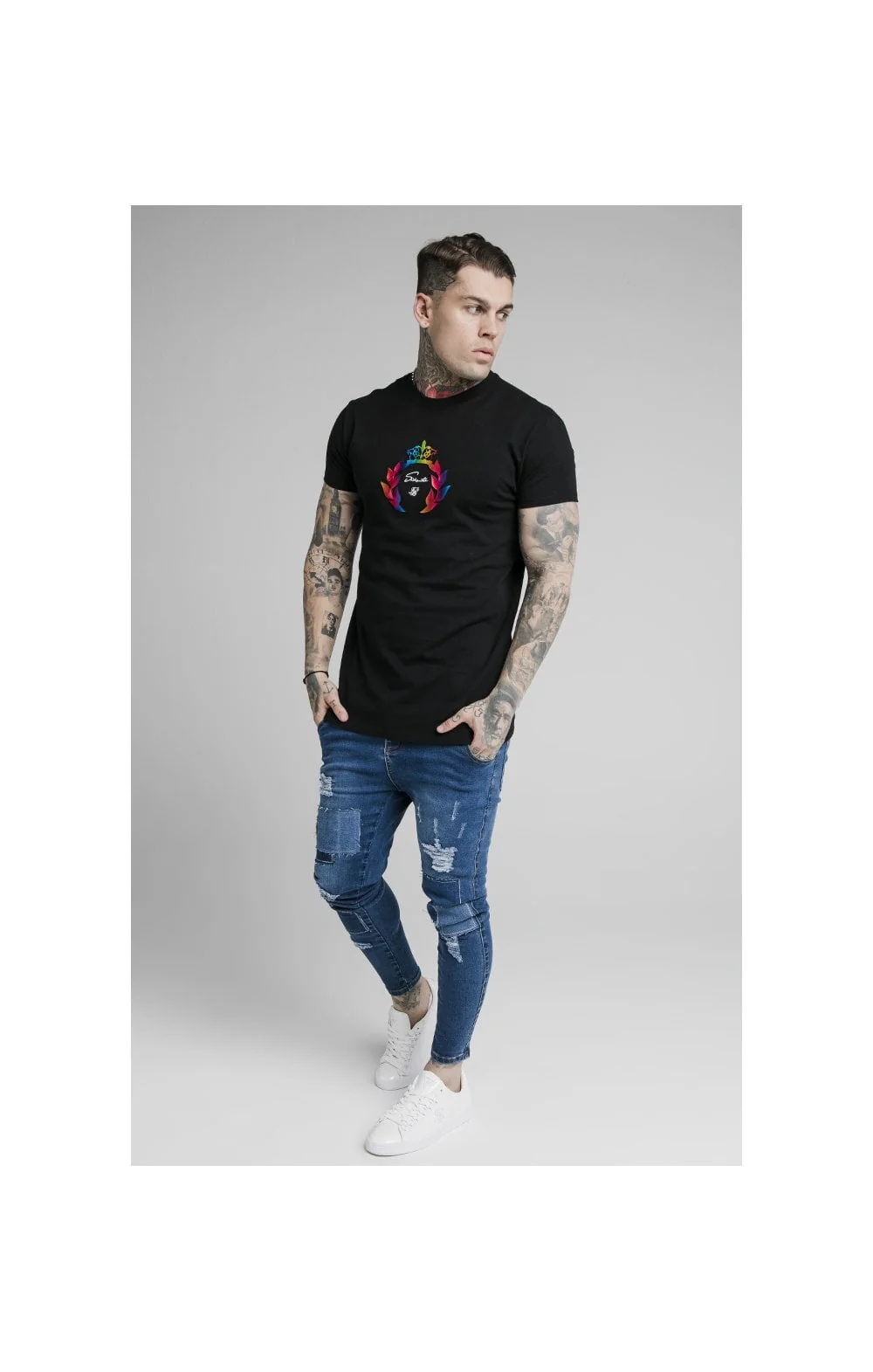 SikSilk Embossed Fitted Box Tee - Black - Image 4