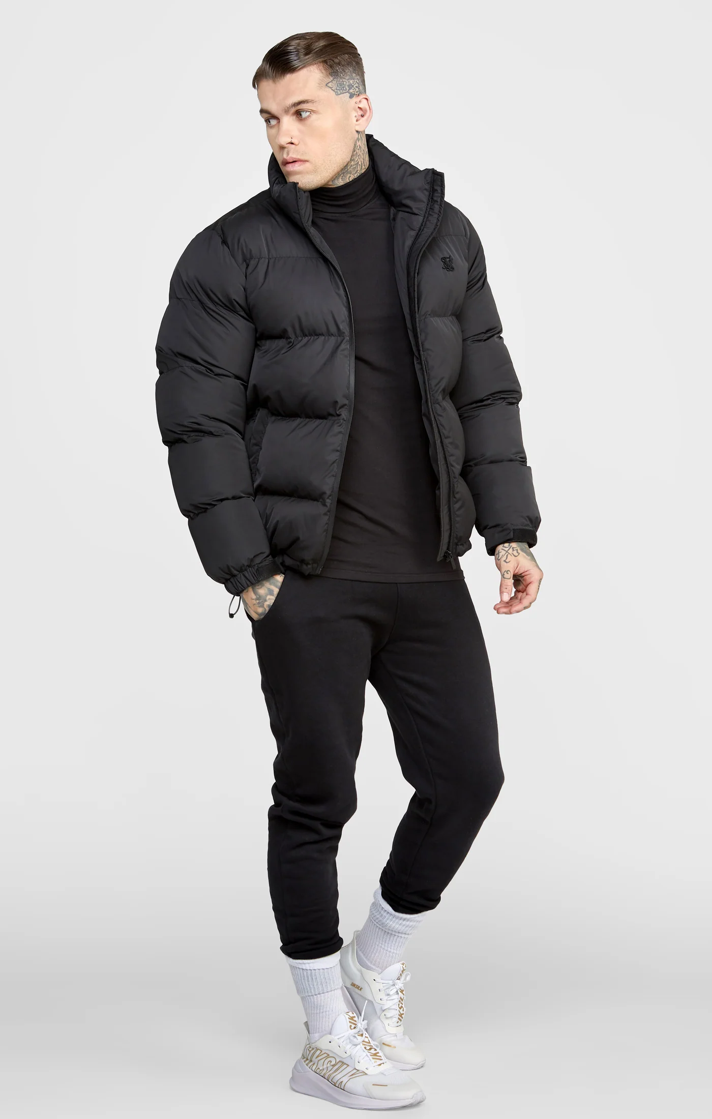 Black Embossed Logo Bubble Jacket - Image 4