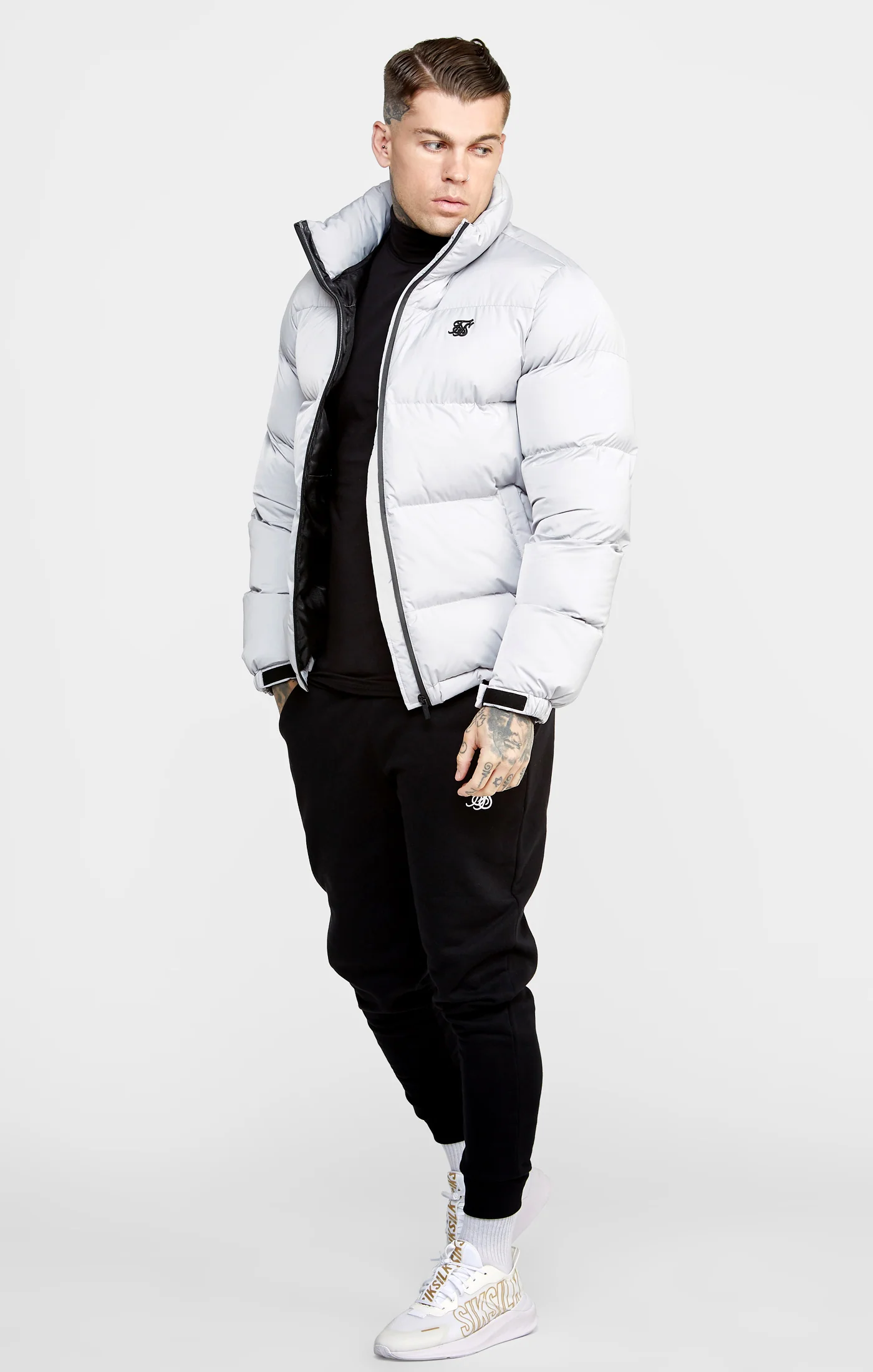 Grey Embossed Logo Puffer Jacket - Image 3