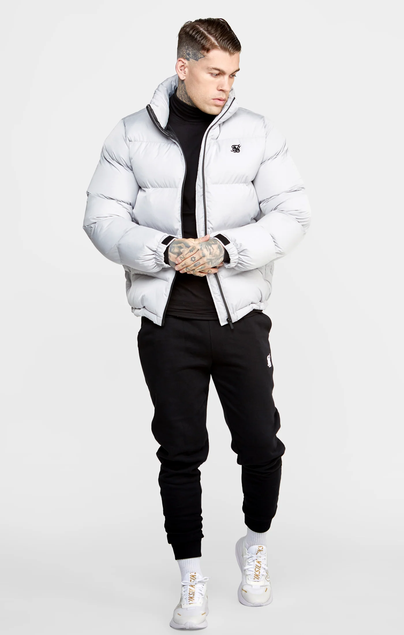 Grey Embossed Logo Puffer Jacket - Image 4