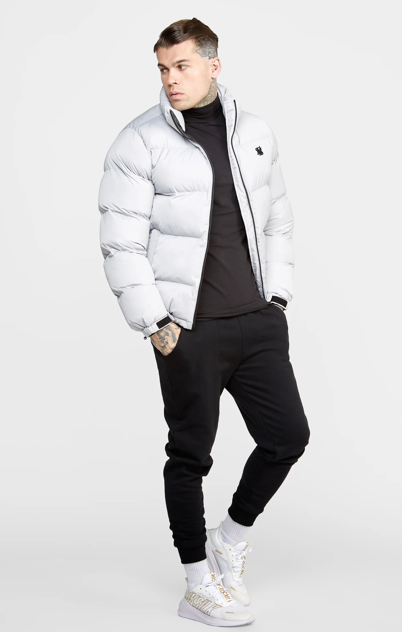 Grey Embossed Logo Puffer Jacket - Image 6