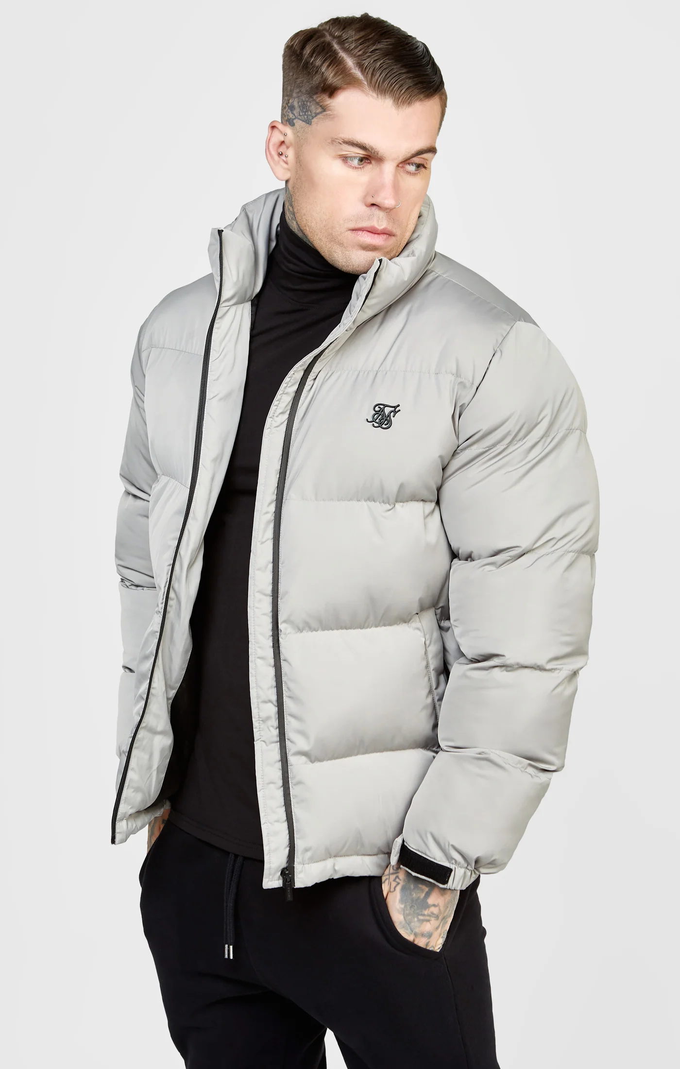 Khaki Embossed Logo Bubble Jacket