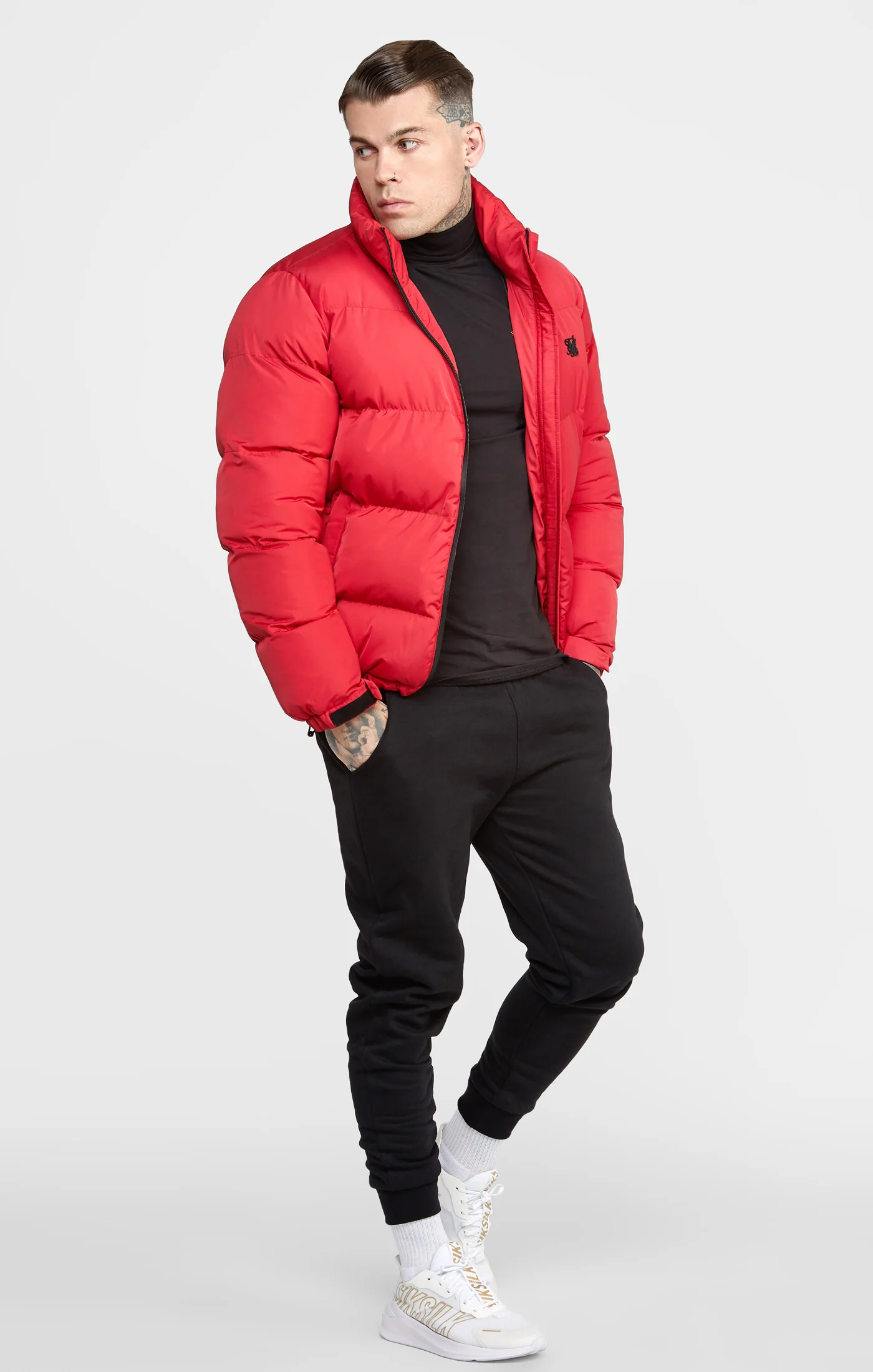 Red Embossed Logo Puffer Jacket - Image 4