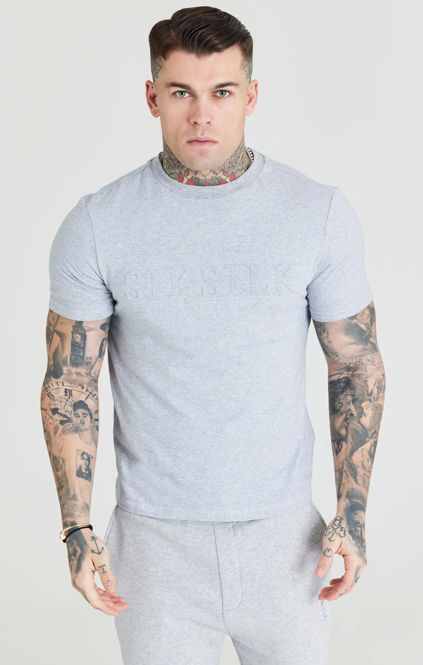 Grey Marl Embossed Relaxed Fit T-Shirt - Image 2