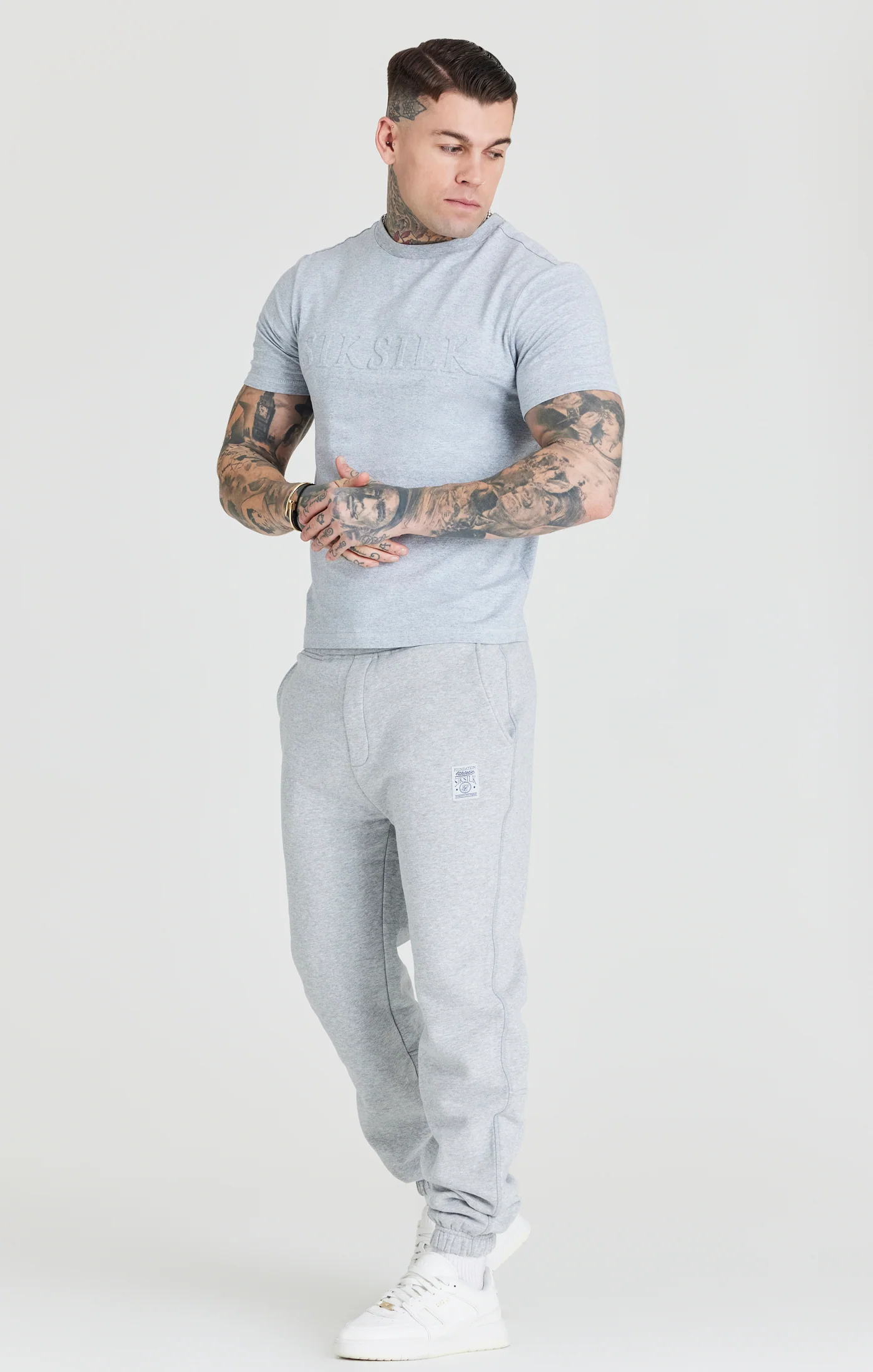 Grey Marl Embossed Relaxed Fit T-Shirt - Image 3