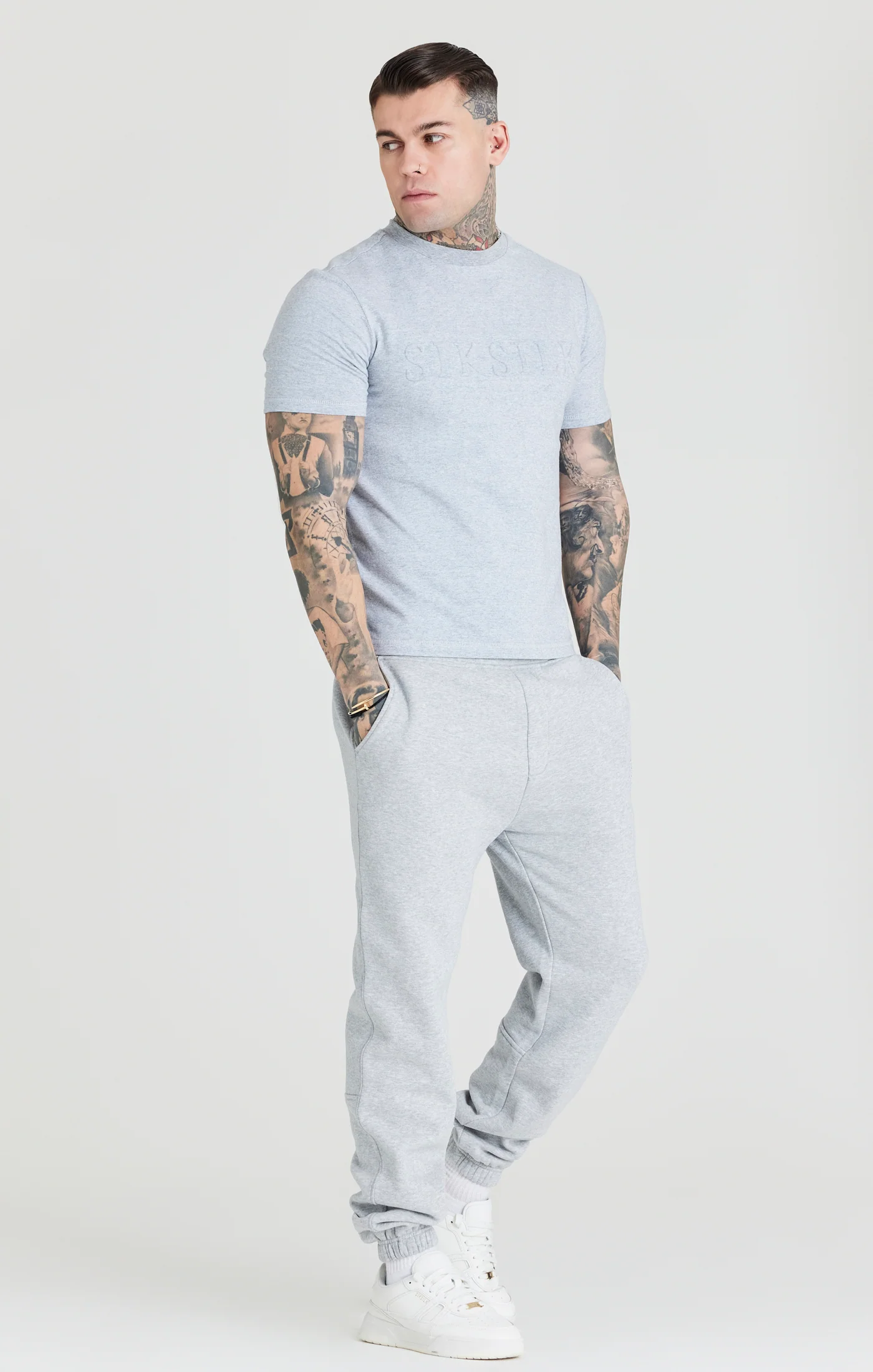 Grey Marl Embossed Relaxed Fit T-Shirt - Image 4