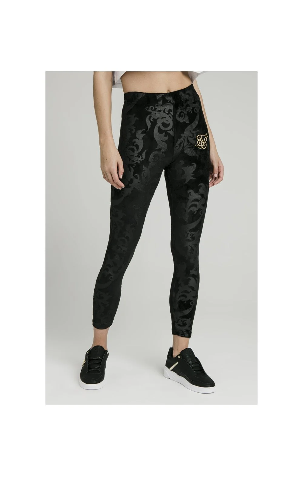 SikSilk Embossed Velour Leggings – Black - Image 3