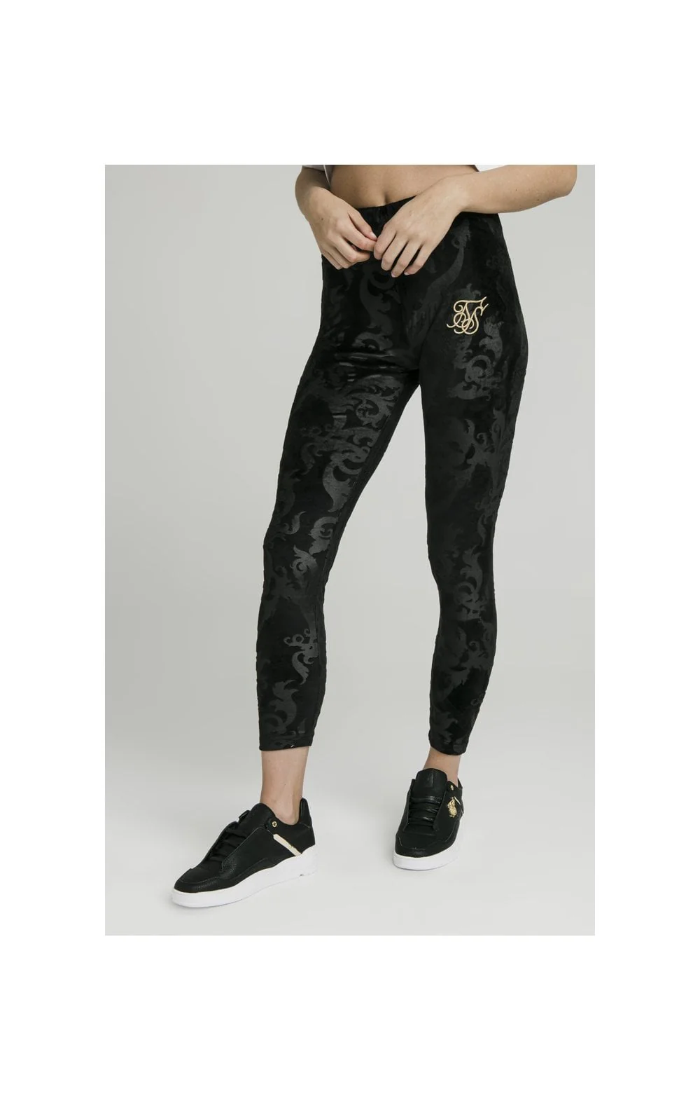 SikSilk Embossed Velour Leggings – Black - Image 4
