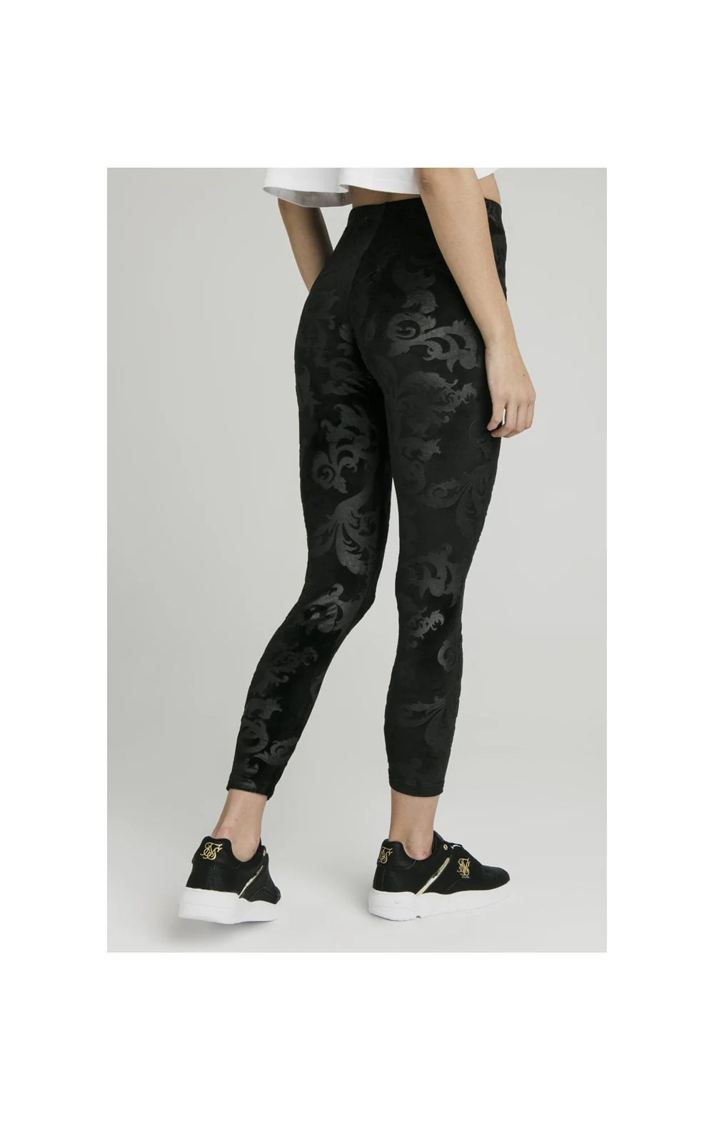 SikSilk Embossed Velour Leggings – Black - Image 5