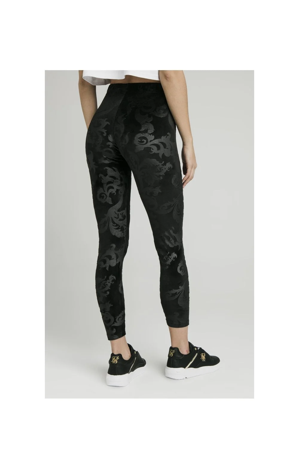 SikSilk Embossed Velour Leggings – Black - Image 6