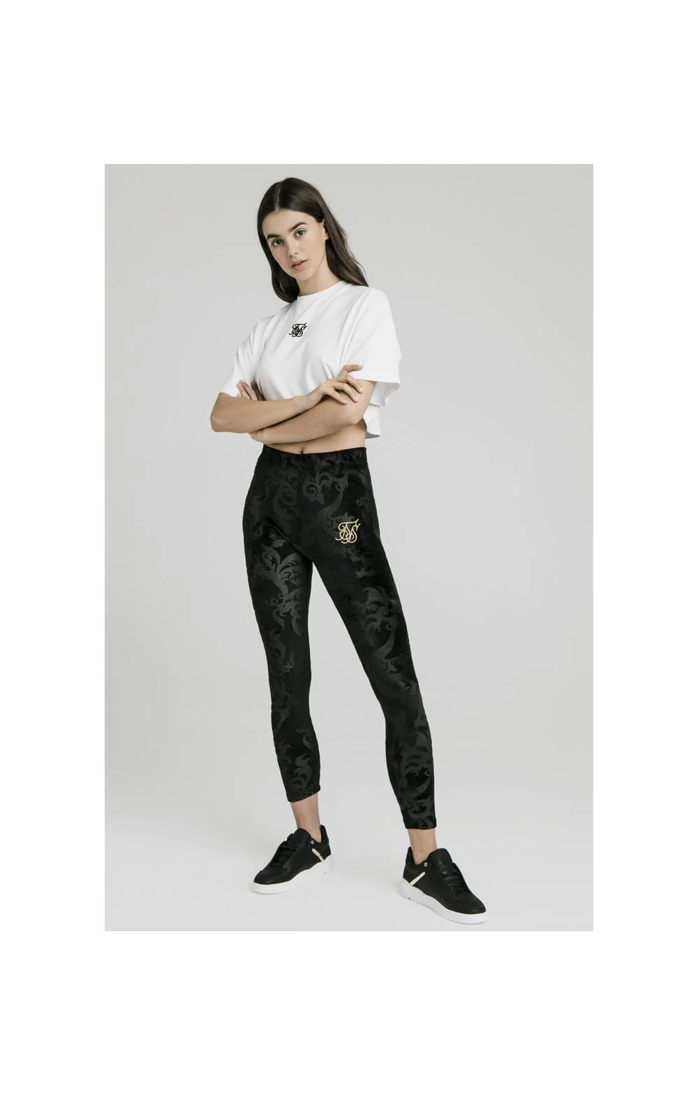 SikSilk Embossed Velour Leggings – Black - Image 8