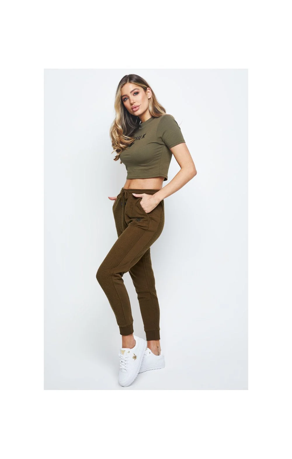 SikSilk Embroidered Crop Tee – Khaki - Image 3