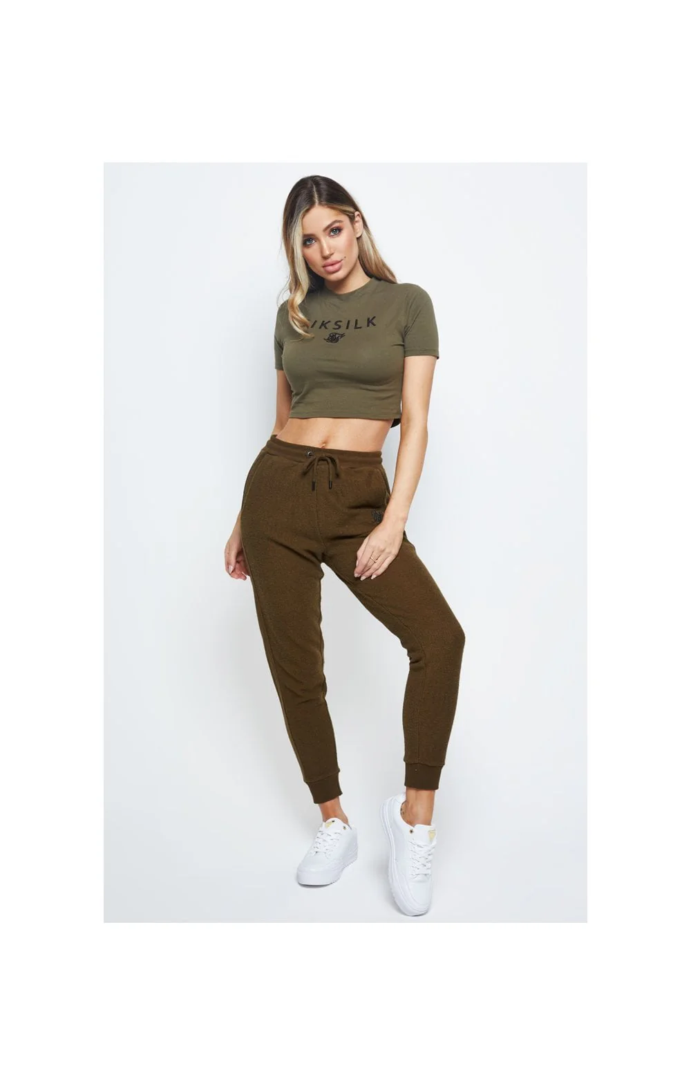 SikSilk Embroidered Crop Tee – Khaki - Image 4