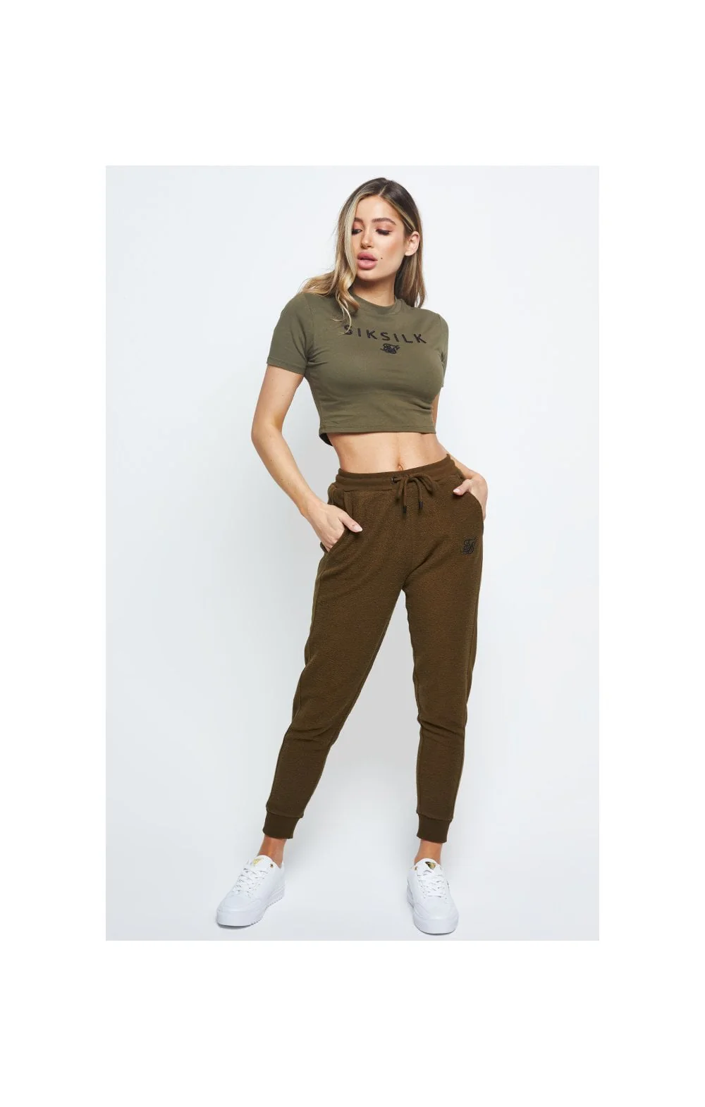 SikSilk Embroidered Crop Tee – Khaki - Image 6