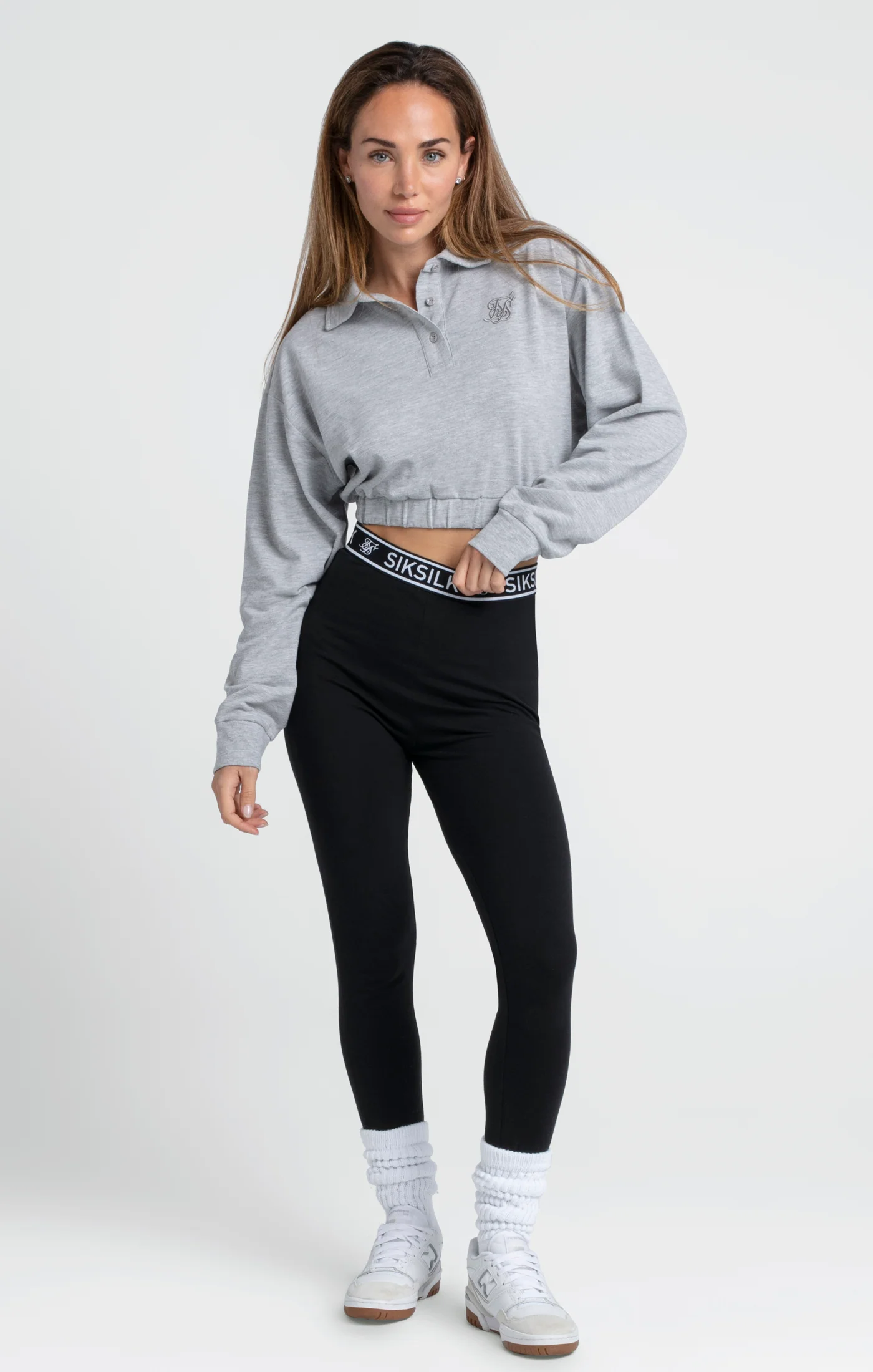 Grey Marl Embroidered Cropped Polo - Image 2