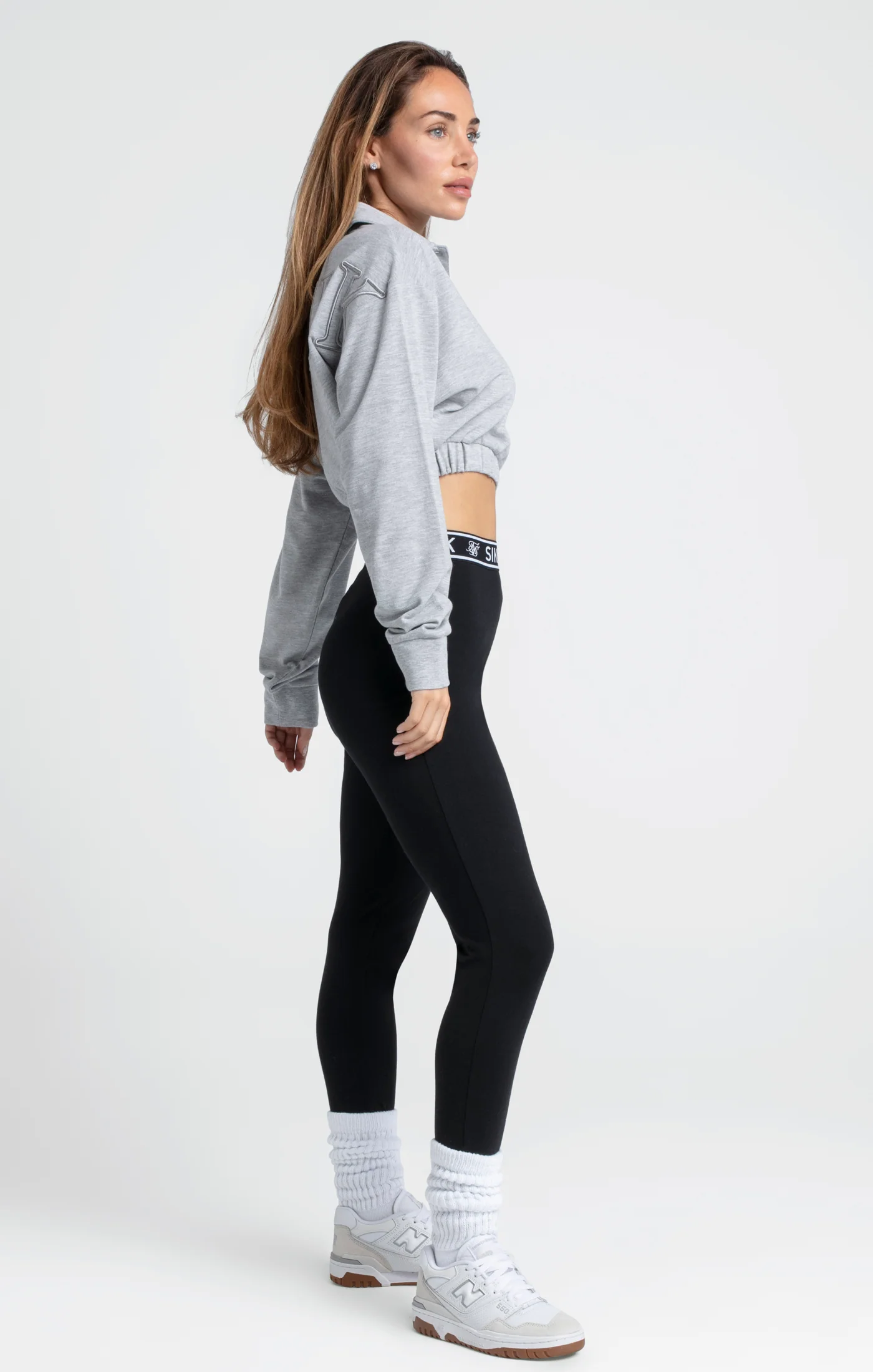Grey Marl Embroidered Cropped Polo - Image 4