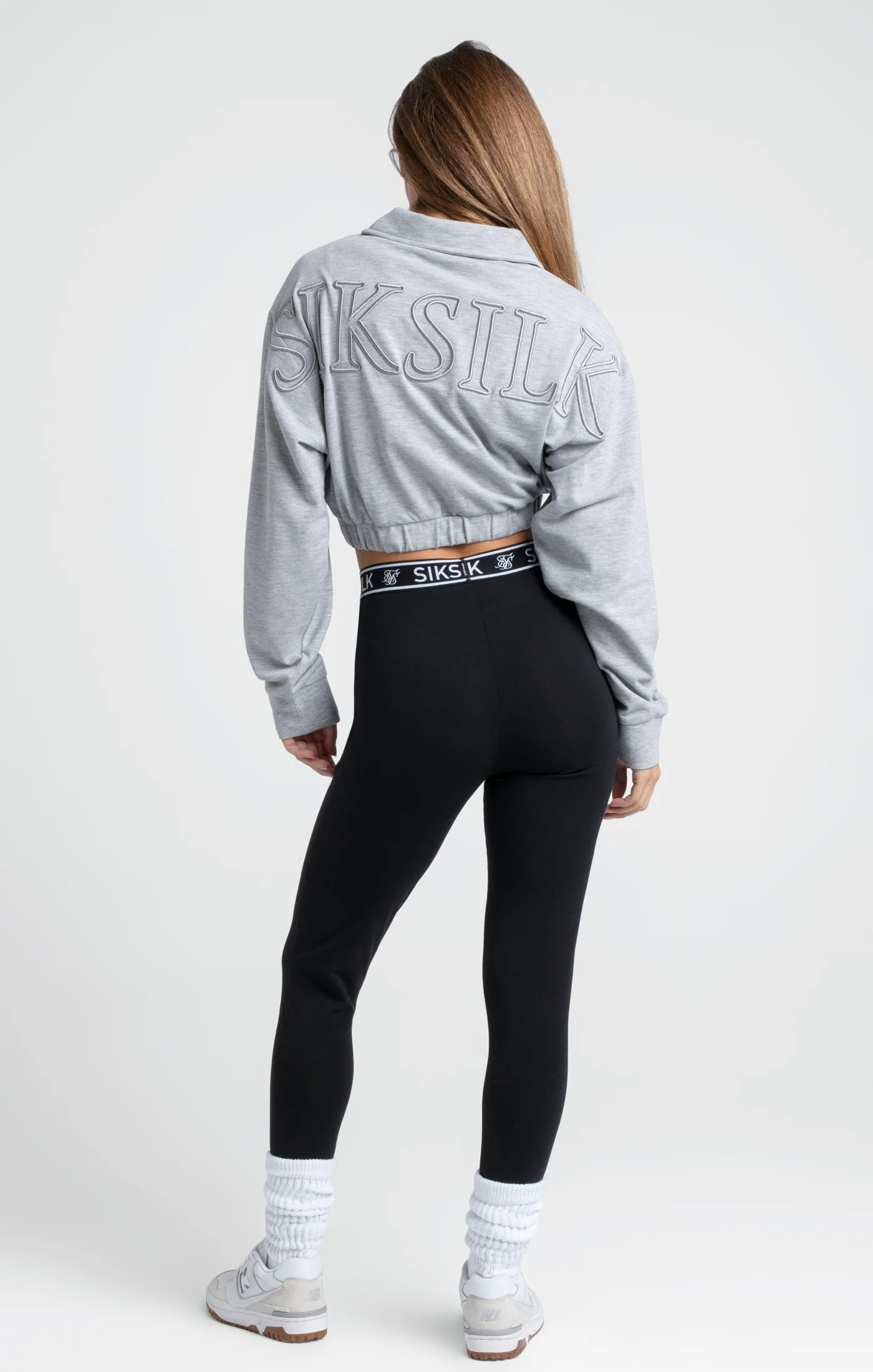 Grey Marl Embroidered Cropped Polo - Image 5