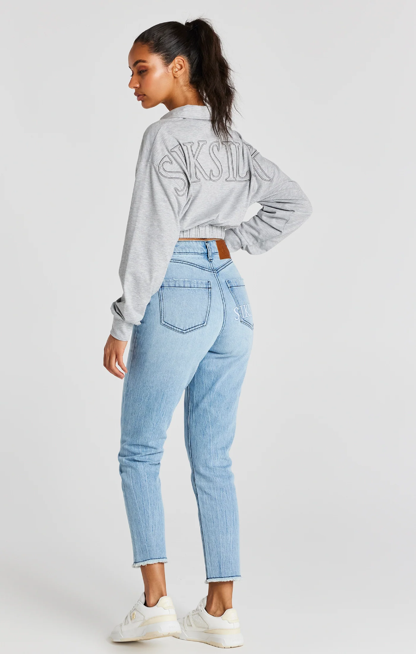 Grey Marl Embroidered Cropped Polo - Image 6