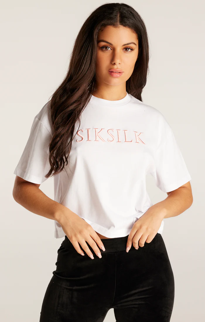 SikSilk Embroidered Logo Tee - White - Image 2