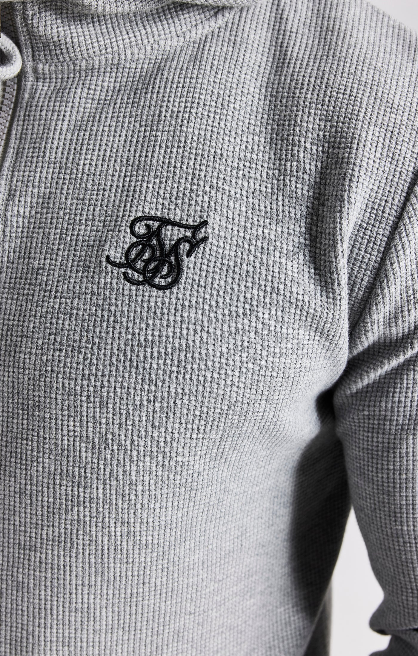 Grey Marl Waffle Zip Thru Hoodie - Image 2