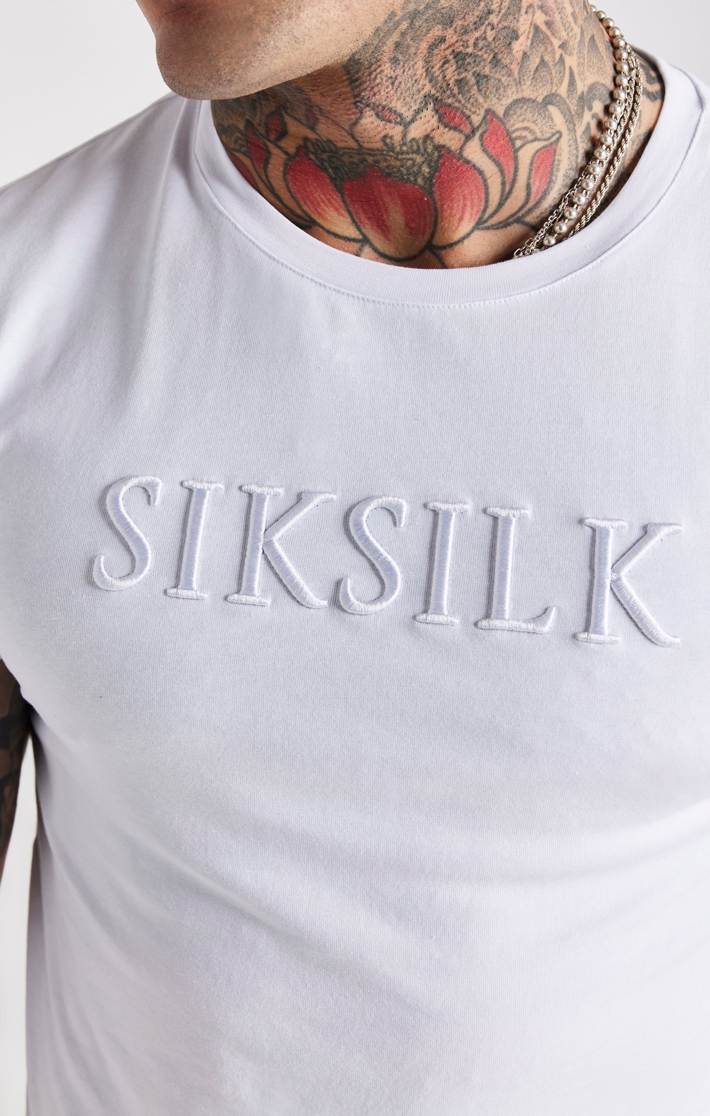 White Embroidered Muscle Fit T-Shirt - Image 2