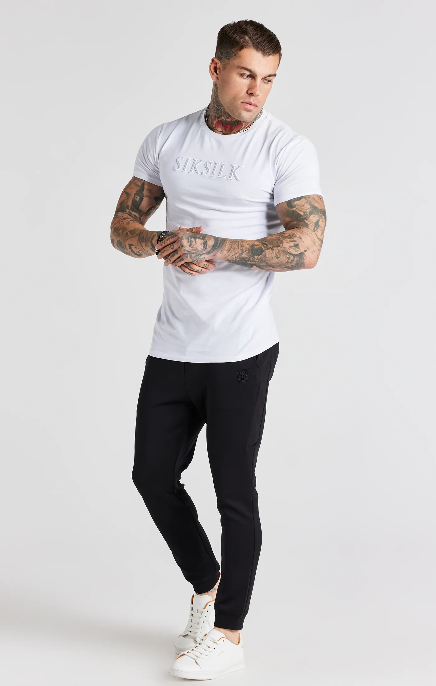 White Embroidered Muscle Fit T-Shirt - Image 3