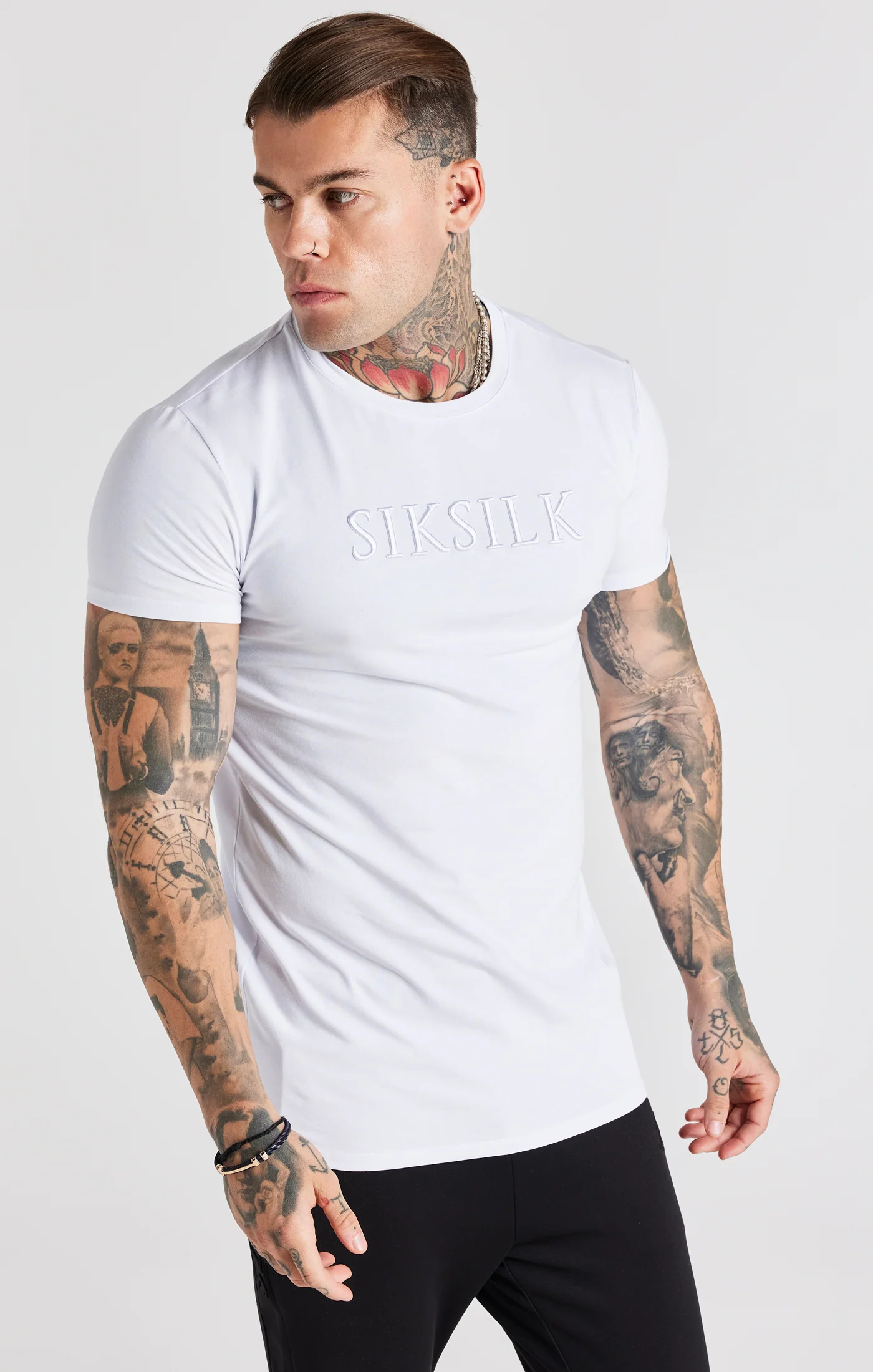 White Embroidered Muscle Fit T-Shirt - Image 5