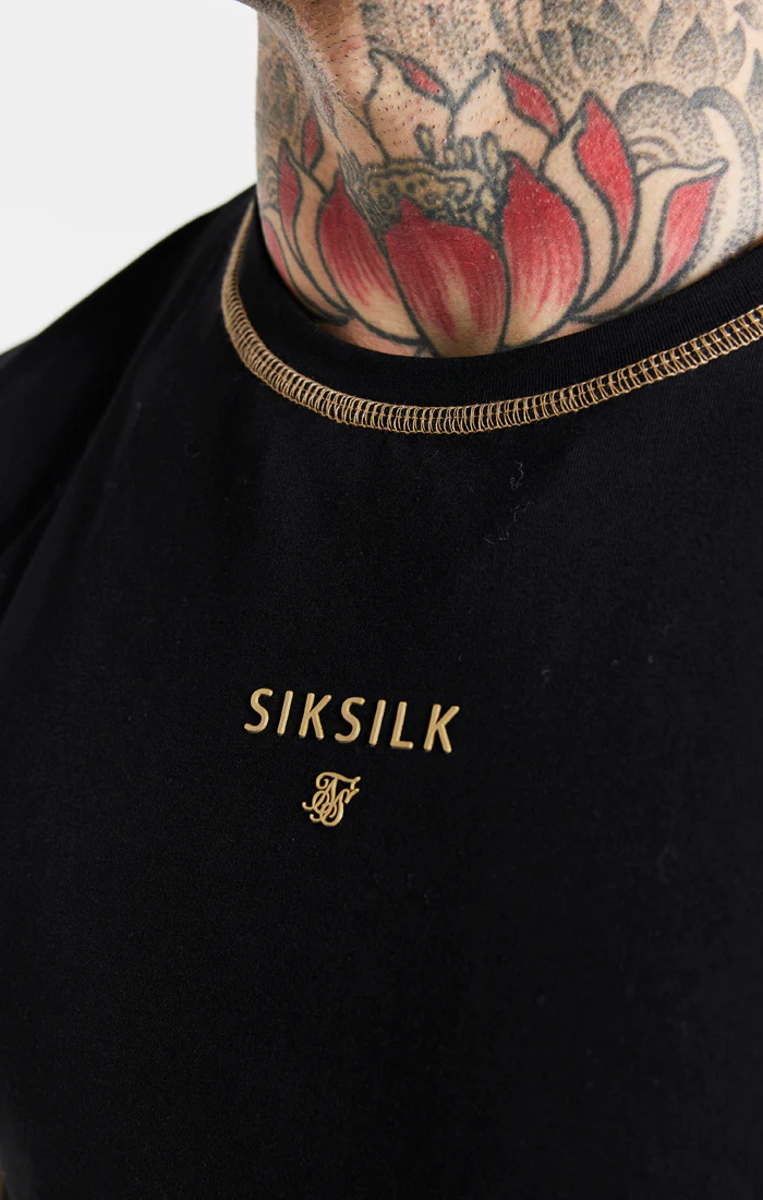 Black Cover Stitch Muscle Fit T-Shirt - Image 2