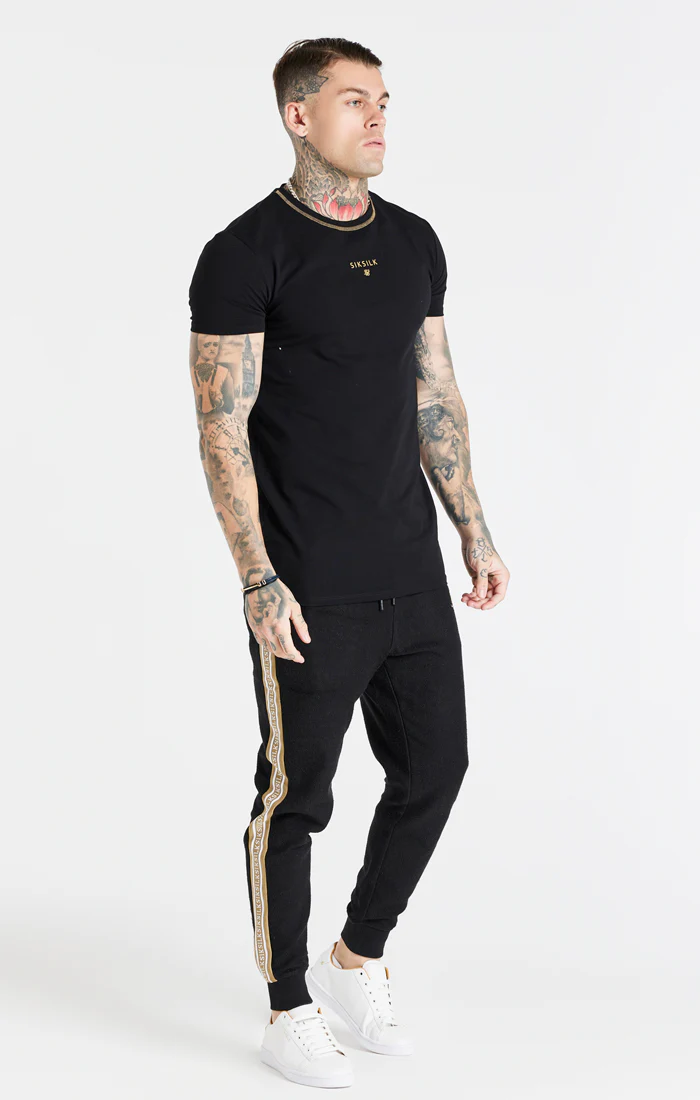 Black Cover Stitch Muscle Fit T-Shirt - Image 3