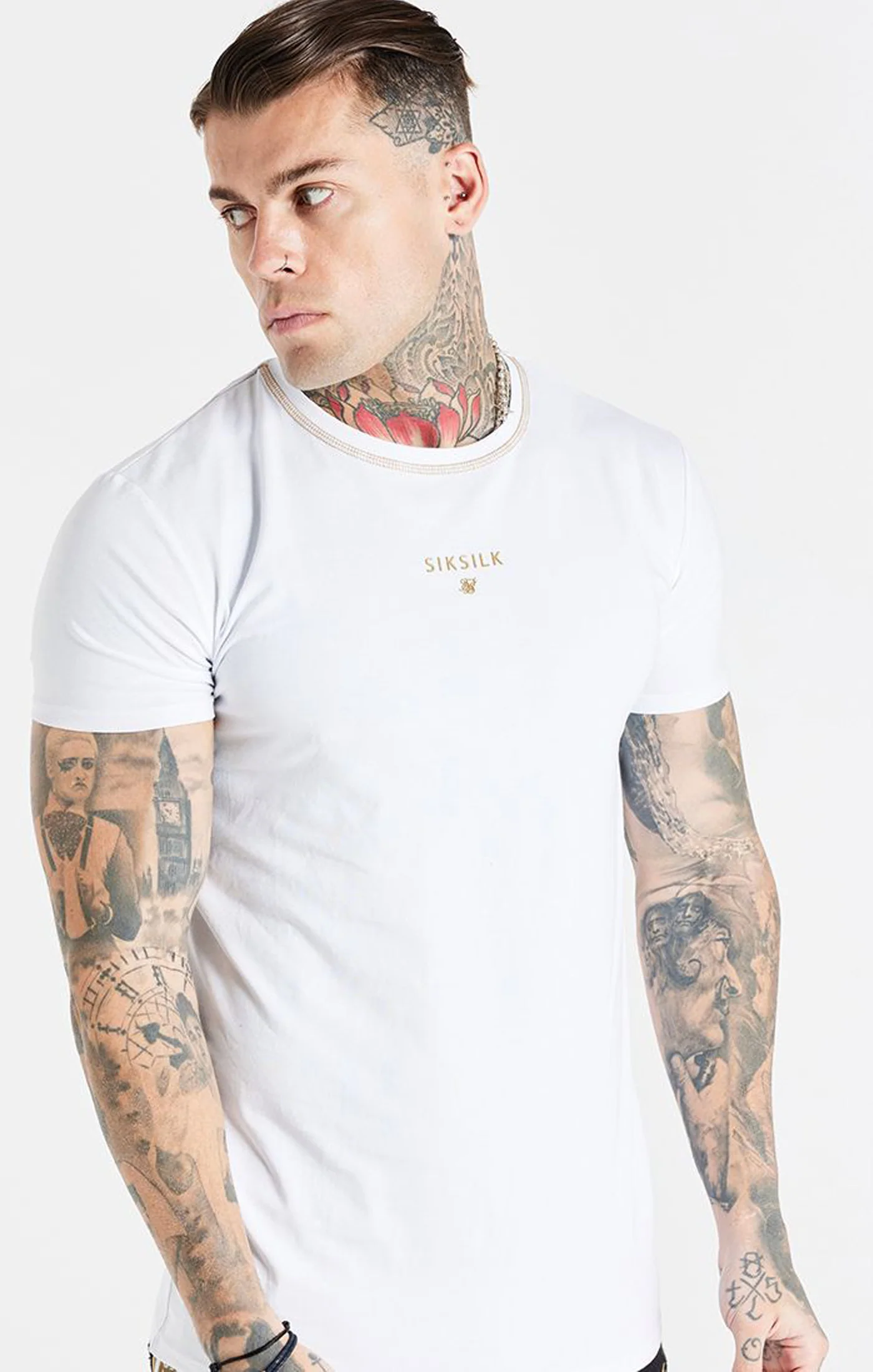 White Cover Stitch Muscle Fit T-Shirt