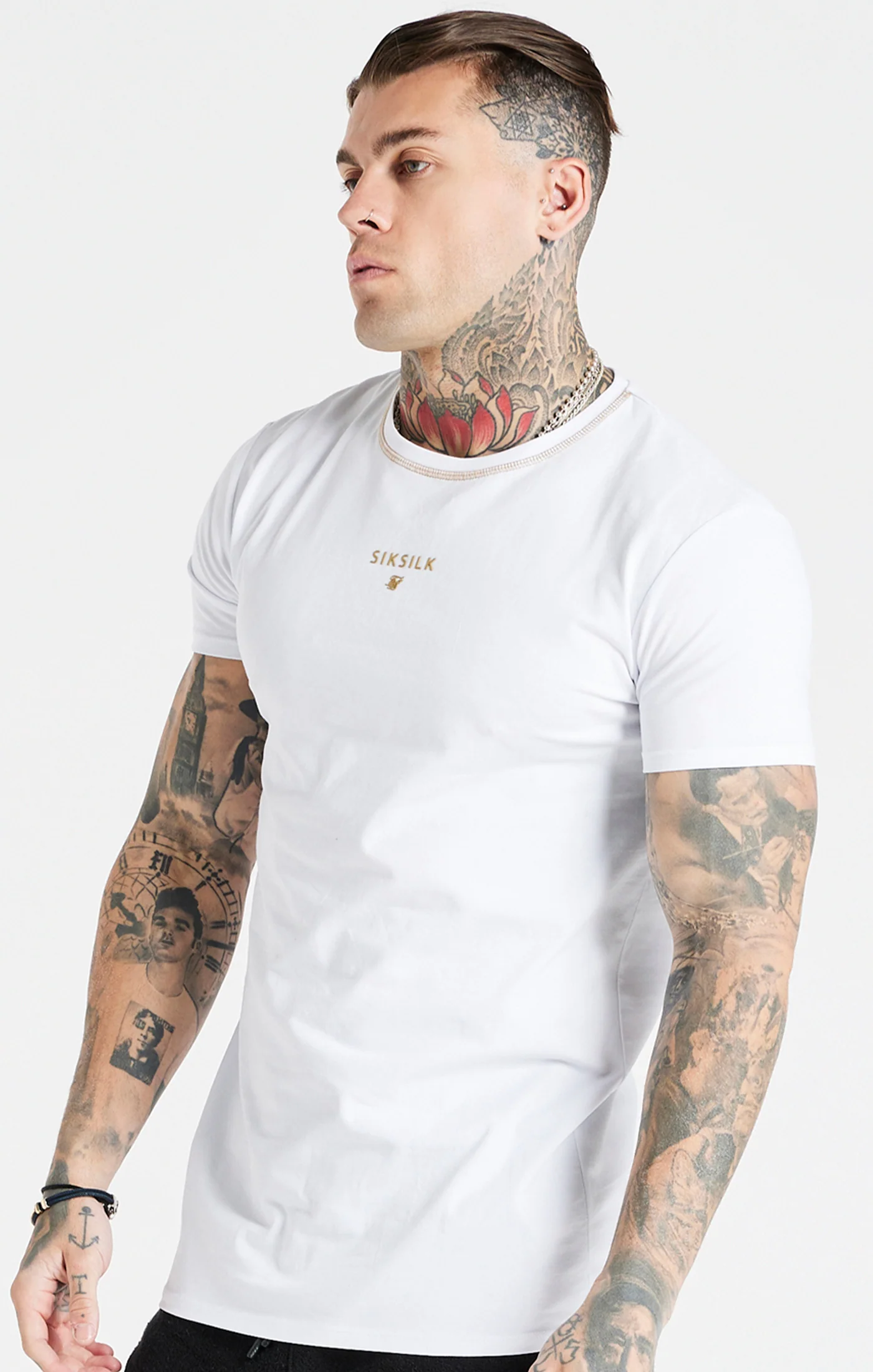 White Cover Stitch Muscle Fit T-Shirt - Image 2