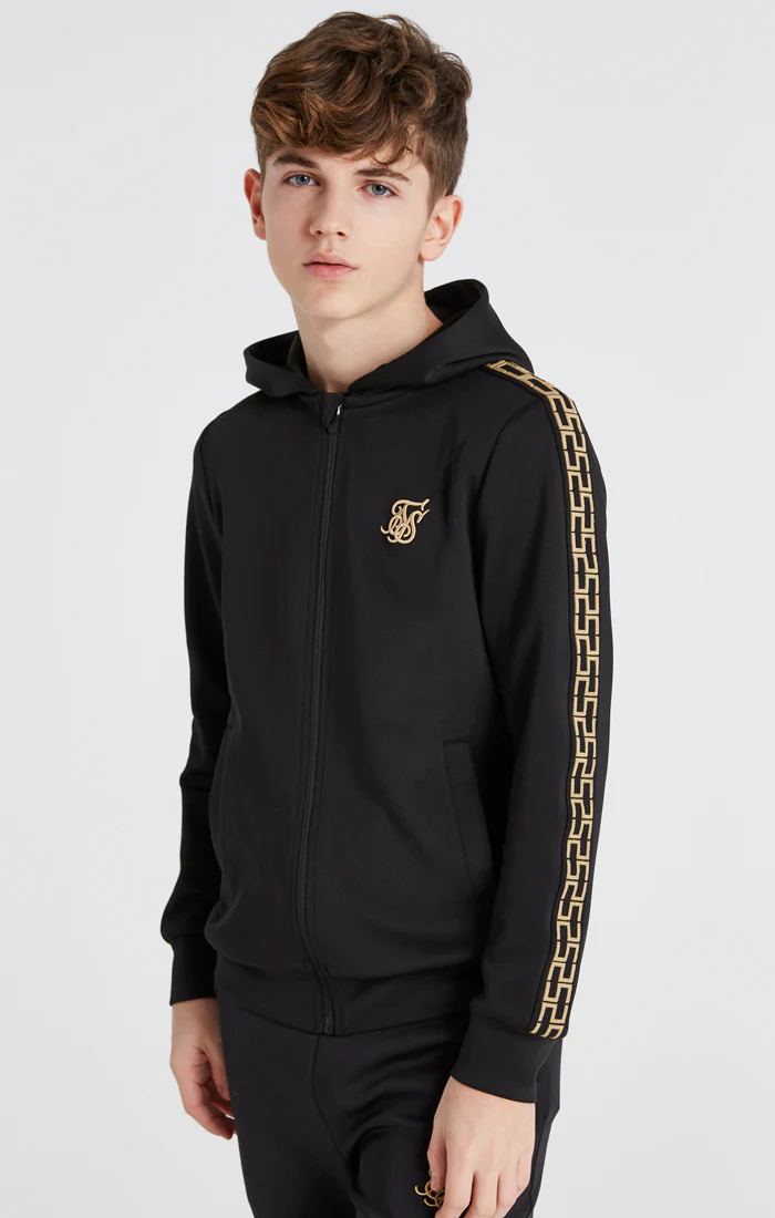 Boys Black Taped Zip Thru Hoodie