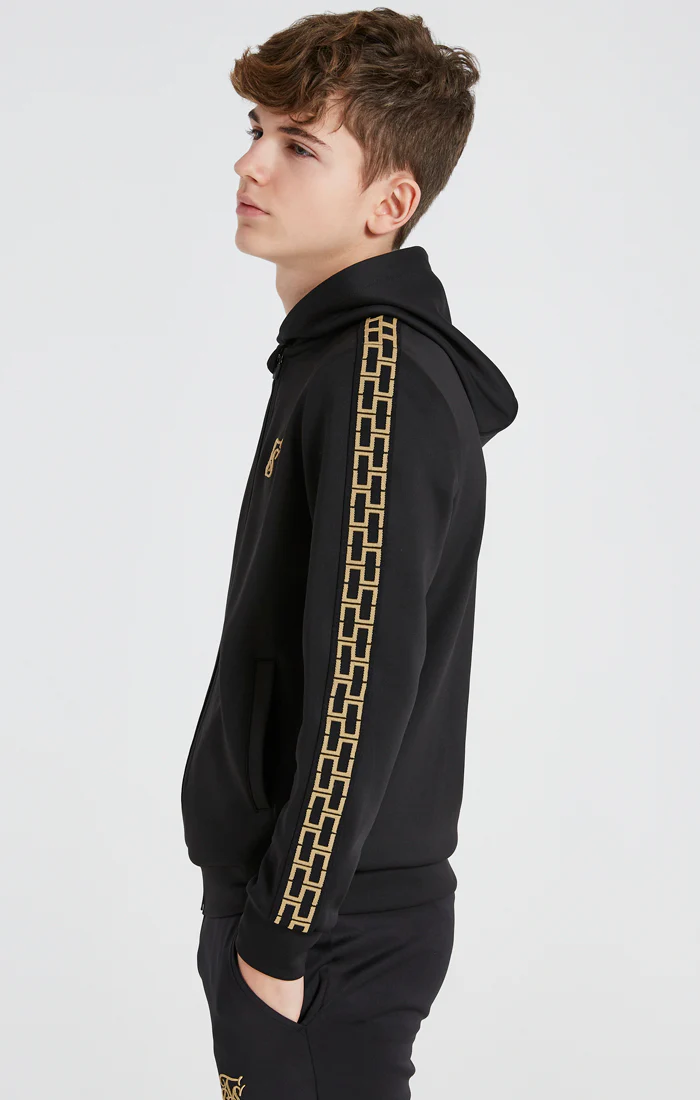 Boys Black Taped Zip Thru Hoodie - Image 2