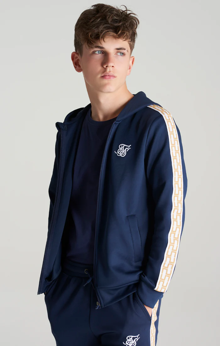 Boys Navy Taped Zip Thru Hoodie - Image 4