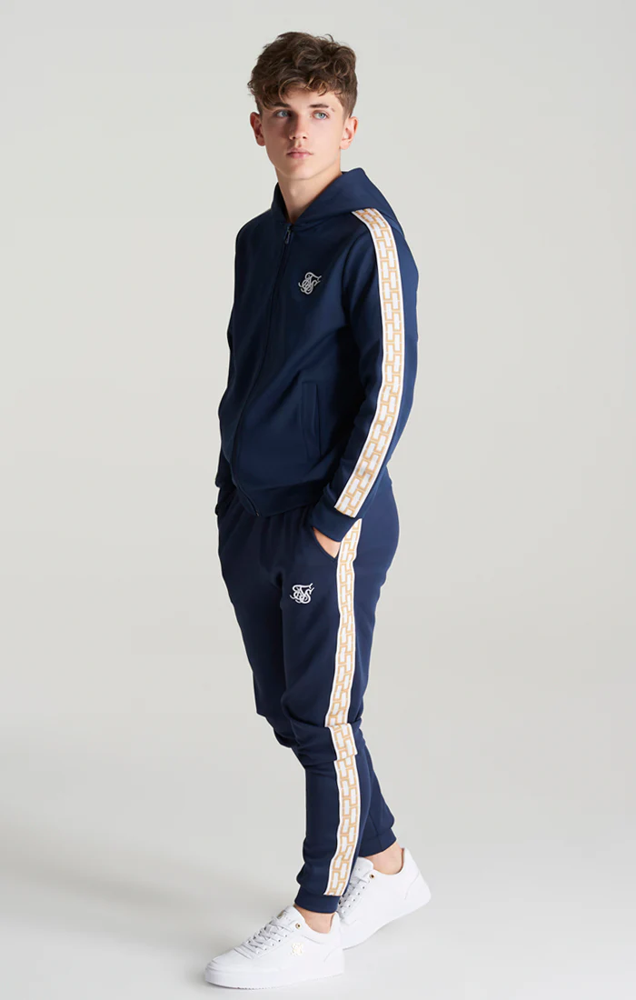 Boys Navy Taped Zip Thru Hoodie - Image 5