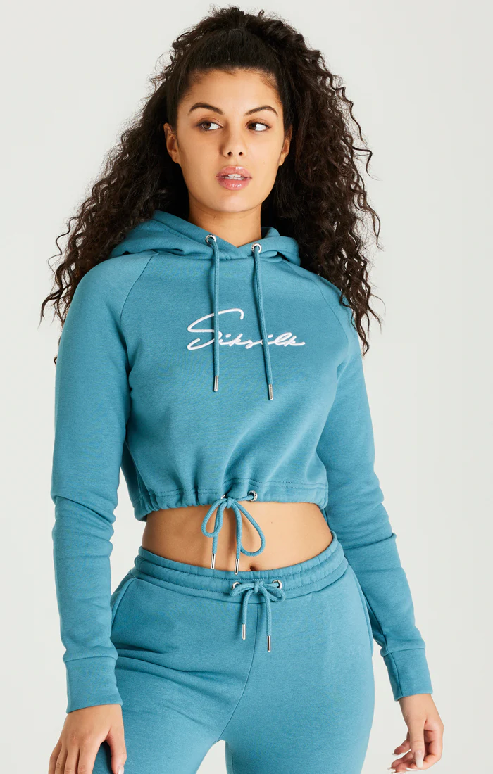 Teal Essential Cropped Hoodie - Image 3