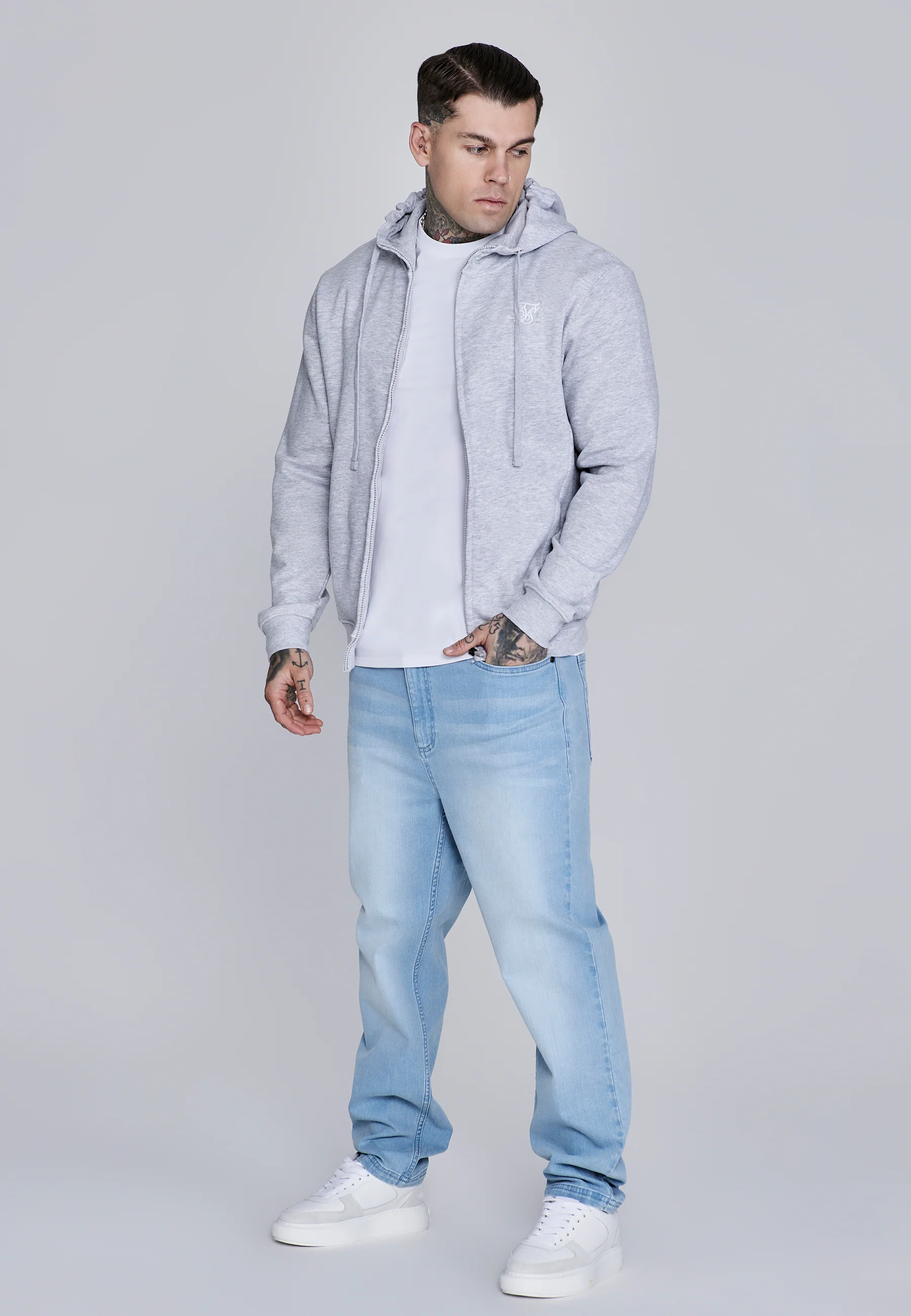 Grey Marl Essentials Full Zip Hoodie - Image 3