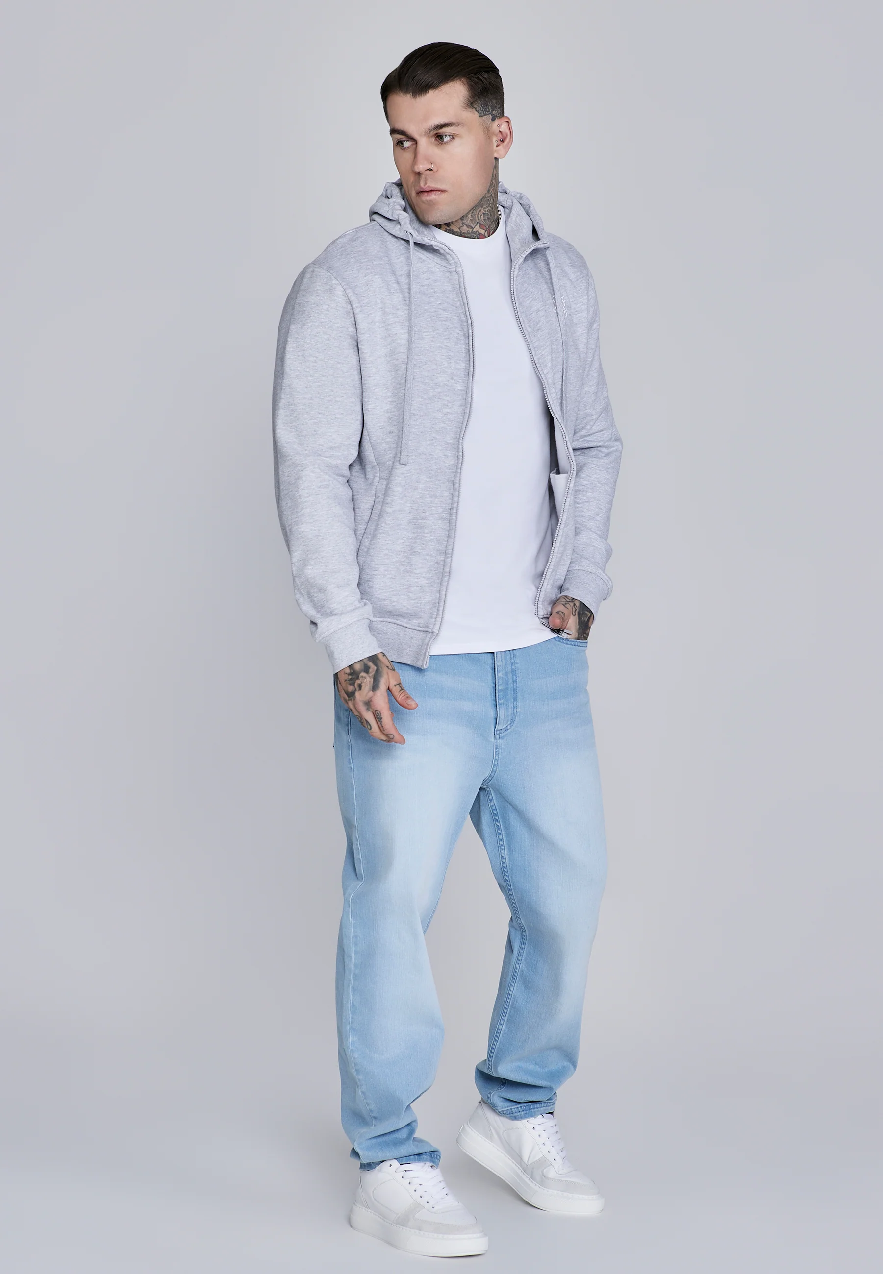 Grey Marl Essentials Full Zip Hoodie - Image 4