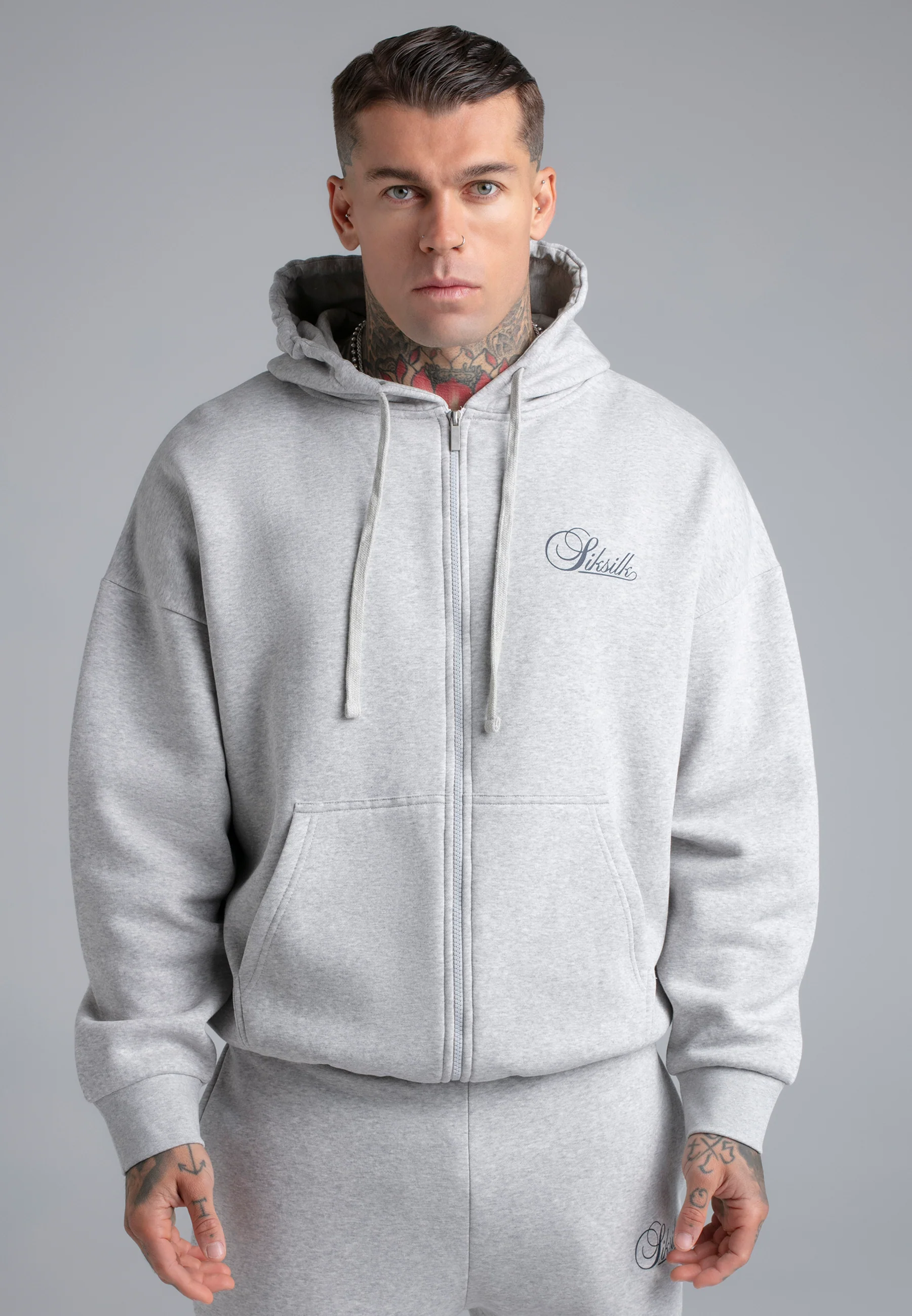 Grey Marl Essentials Full Zip Hoodie